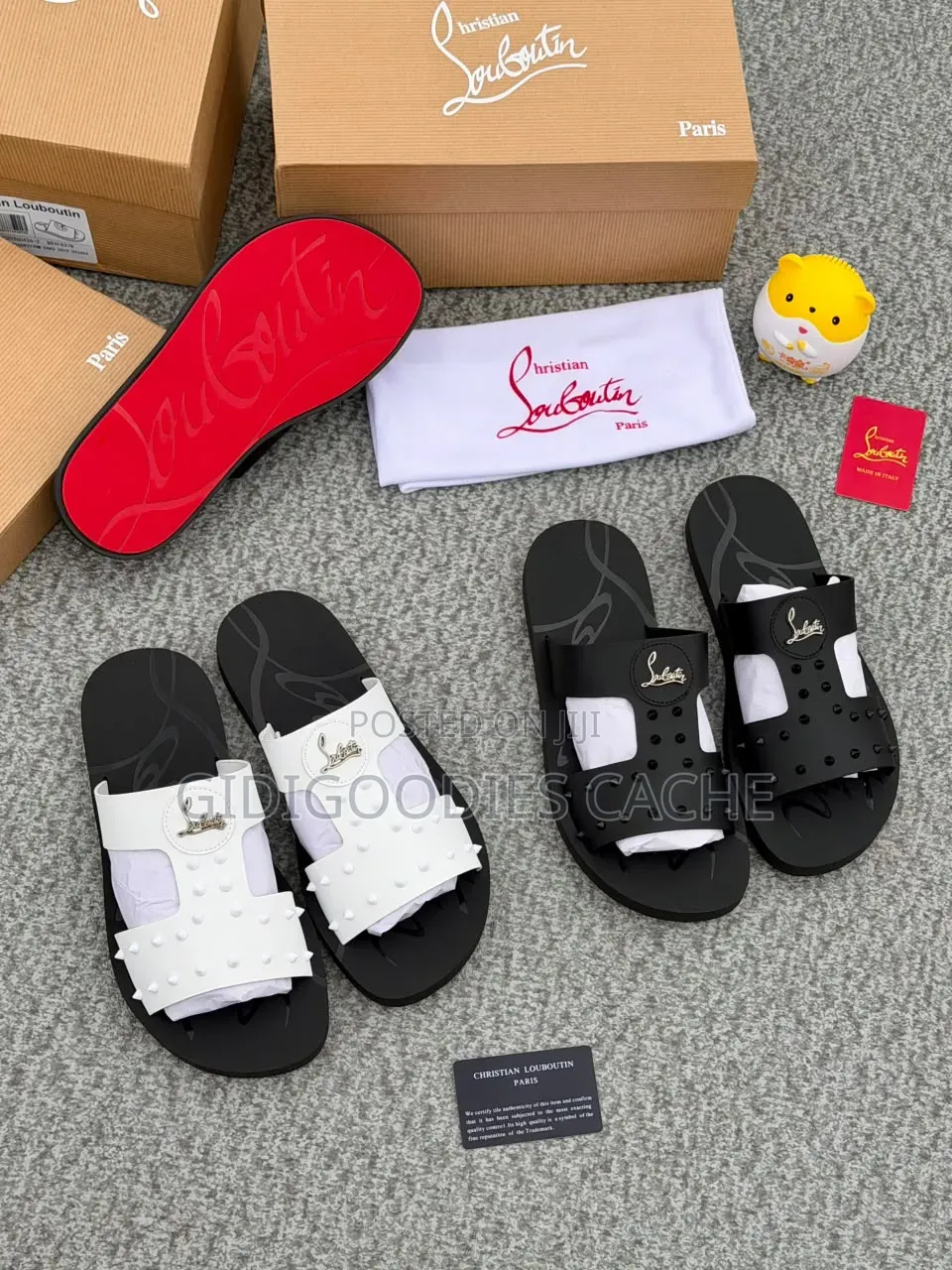 Men's Dual-Strap Branded Slide Sandals With Metal Accent
 Size 40-46
