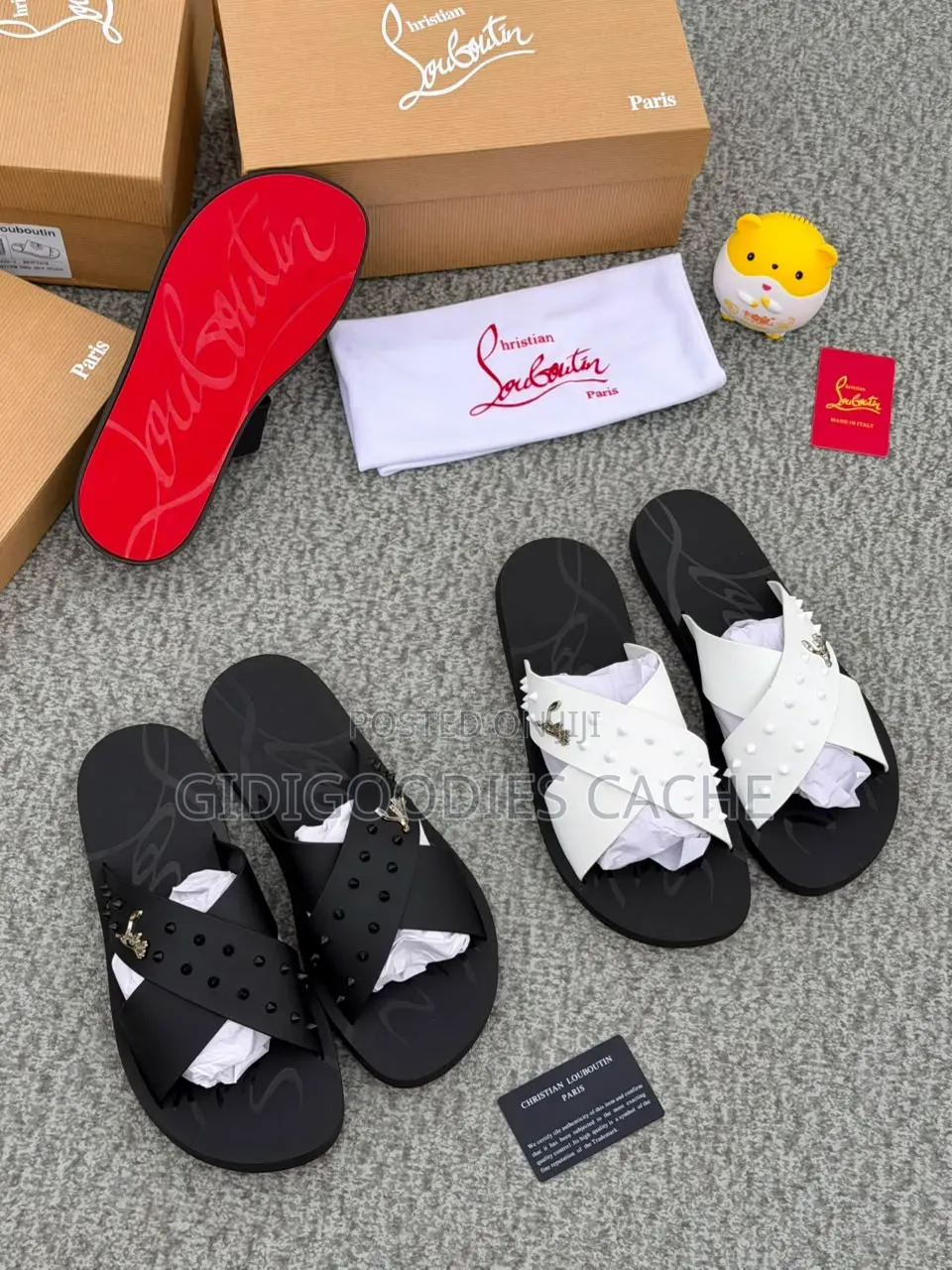 Men's Dual-Strap Branded Slide Sandals With Metal Accent
 Size 40-46