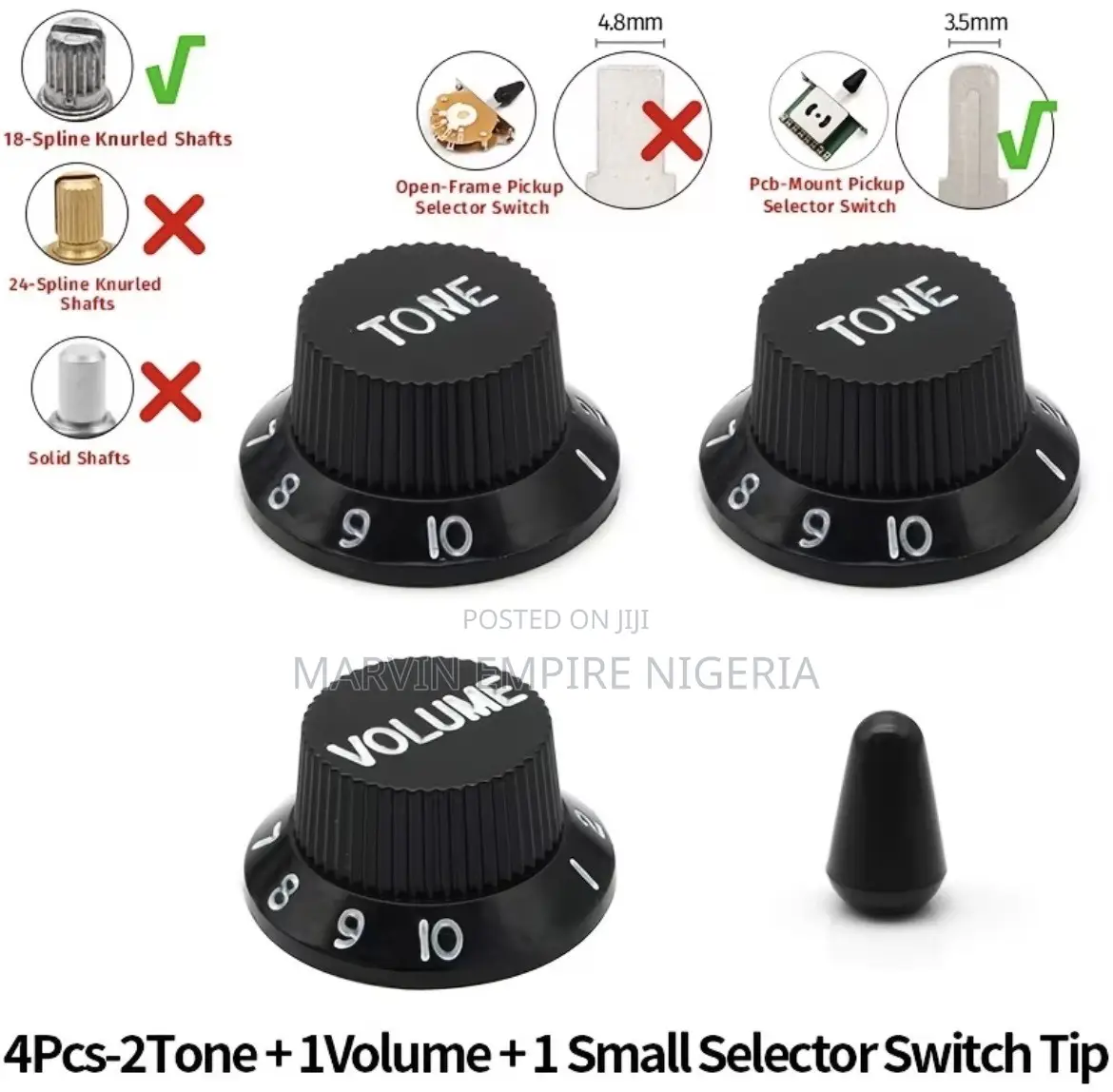 2T1V Electric Guitar Knob 18-Spline Shafts Tone and Volume Control