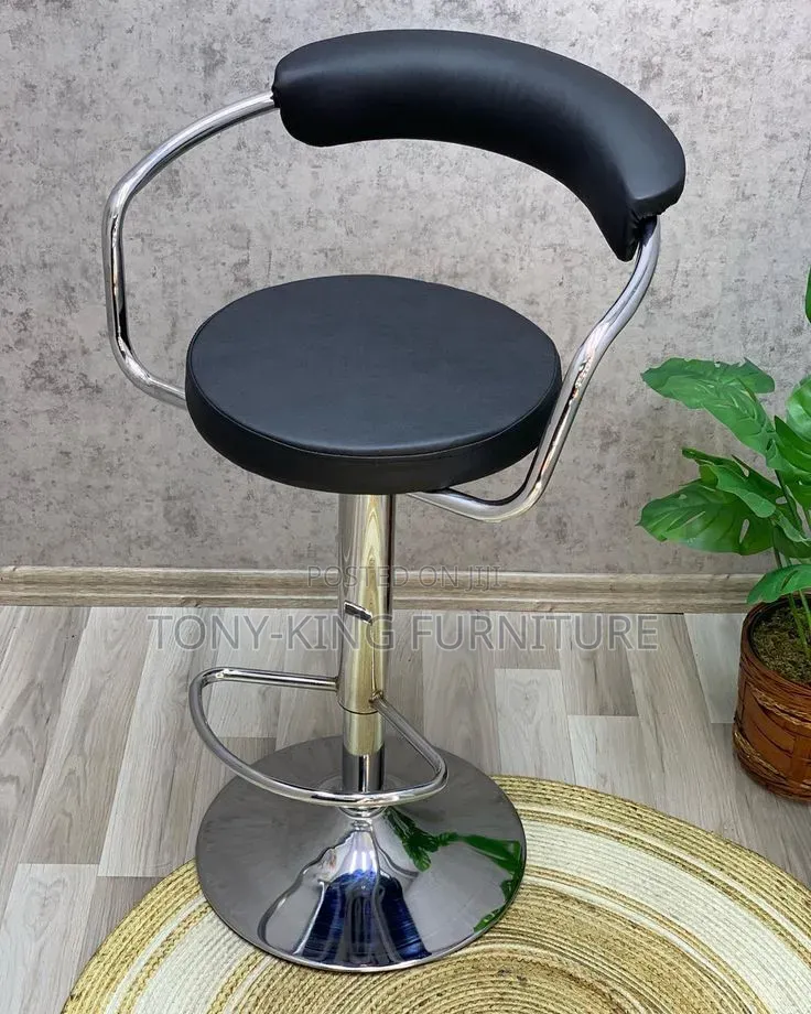 Modern Black and Chrome Adjustable Bar Stool