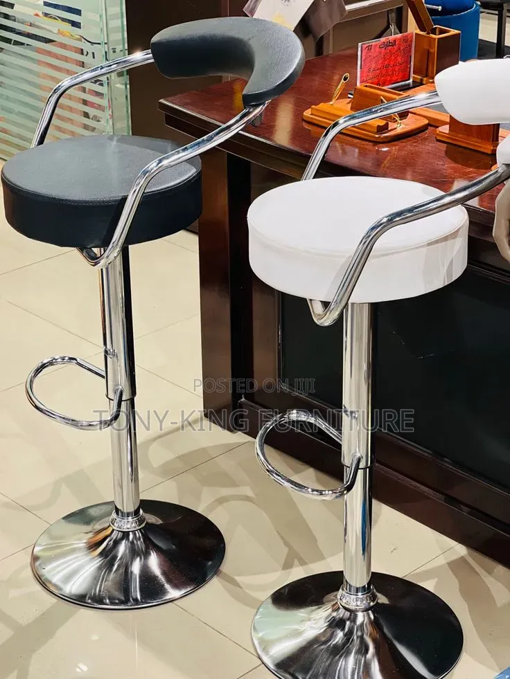Modern Black and Chrome Adjustable Bar Stool