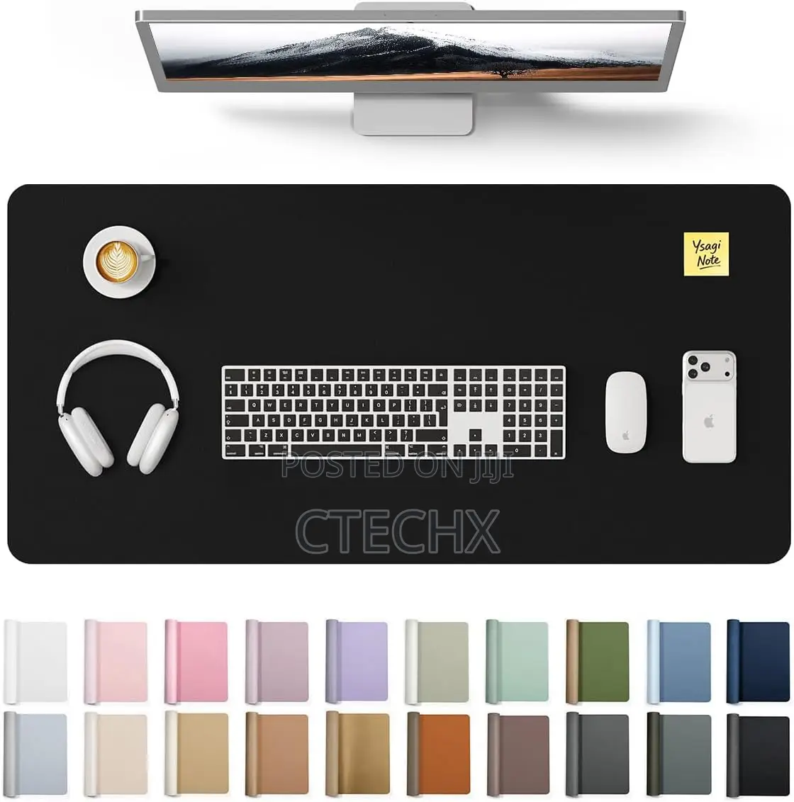 Leather Desk Protector, Large Mouse Mat, Non-Slip PU , Black 80x40cm
