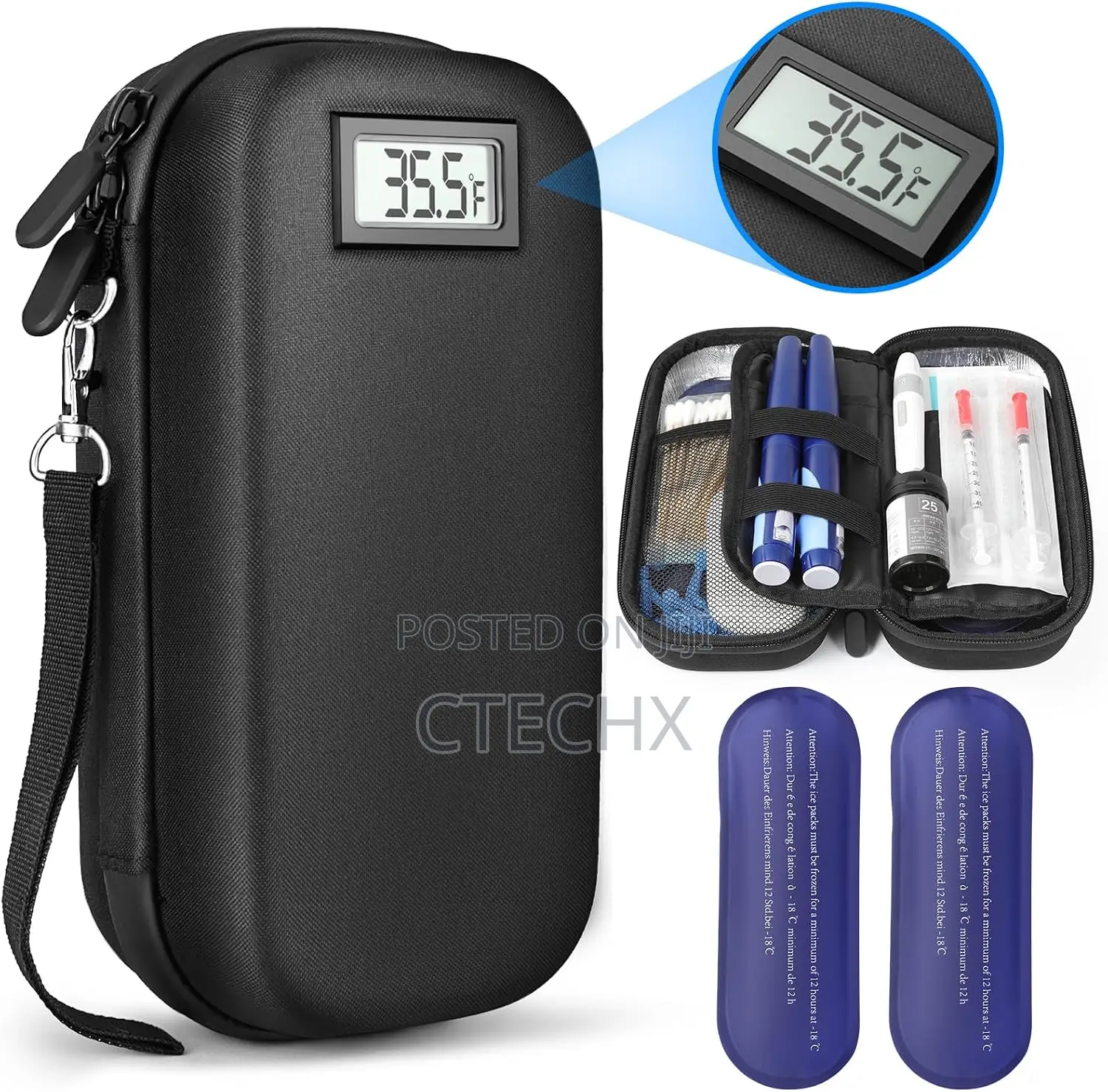 Insulin Cooler Travel Case With Thermometer Temp. Display TSA Approved