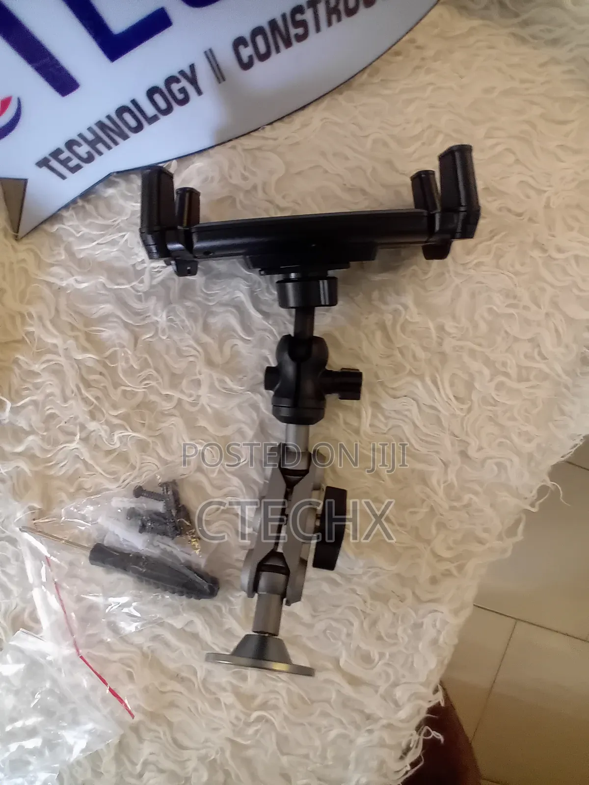 Heavy Duty Drill Base Tablet Holder Car Mount, 360° Adjustable 2-Stage