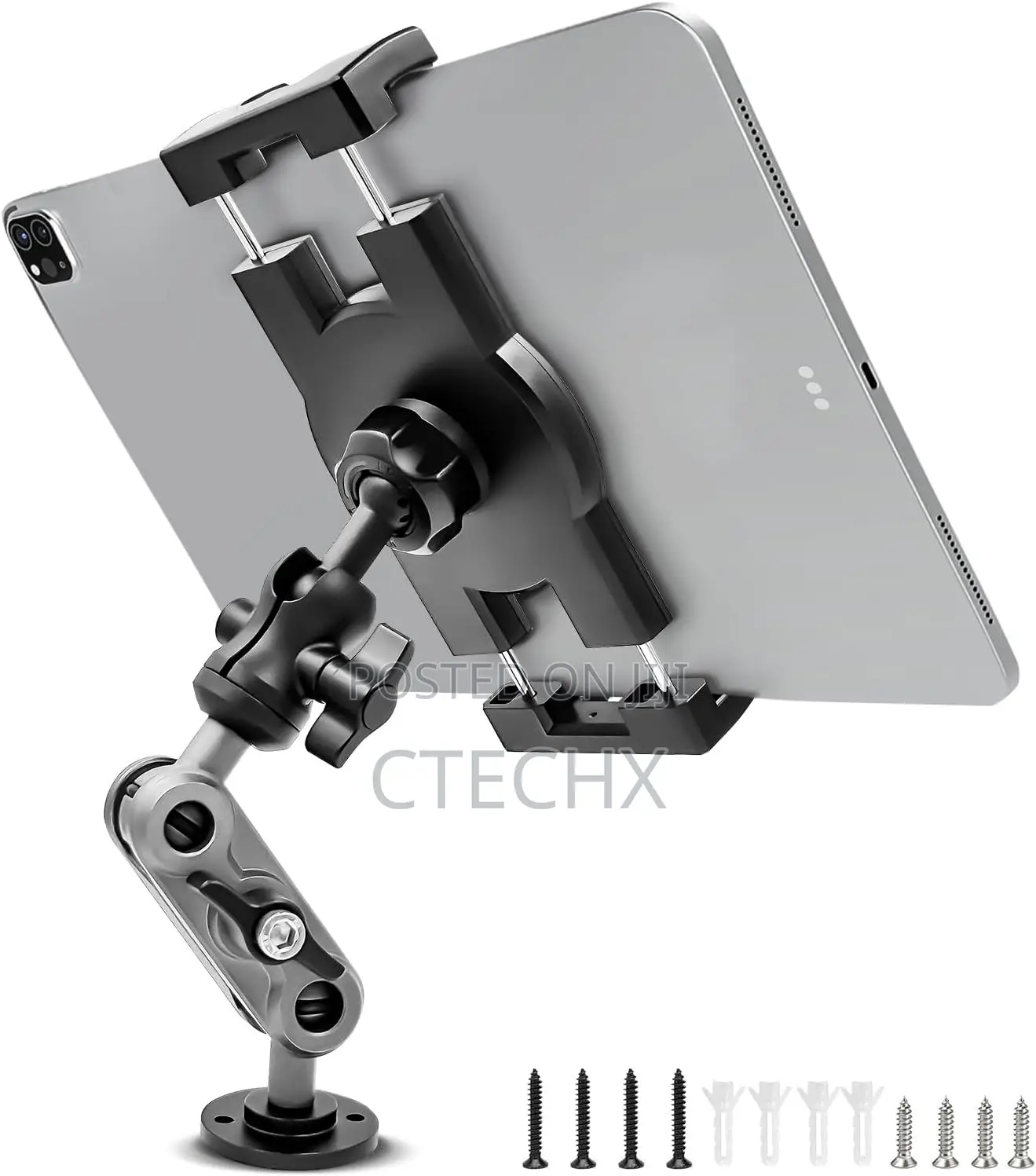 Heavy Duty Drill Base Tablet Holder Car Mount, 360° Adjustable 2-Stage