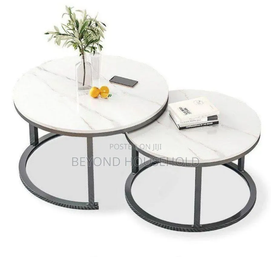 2 in 1 Faux-Marble Center Table Round Nesting Coffee Table Set