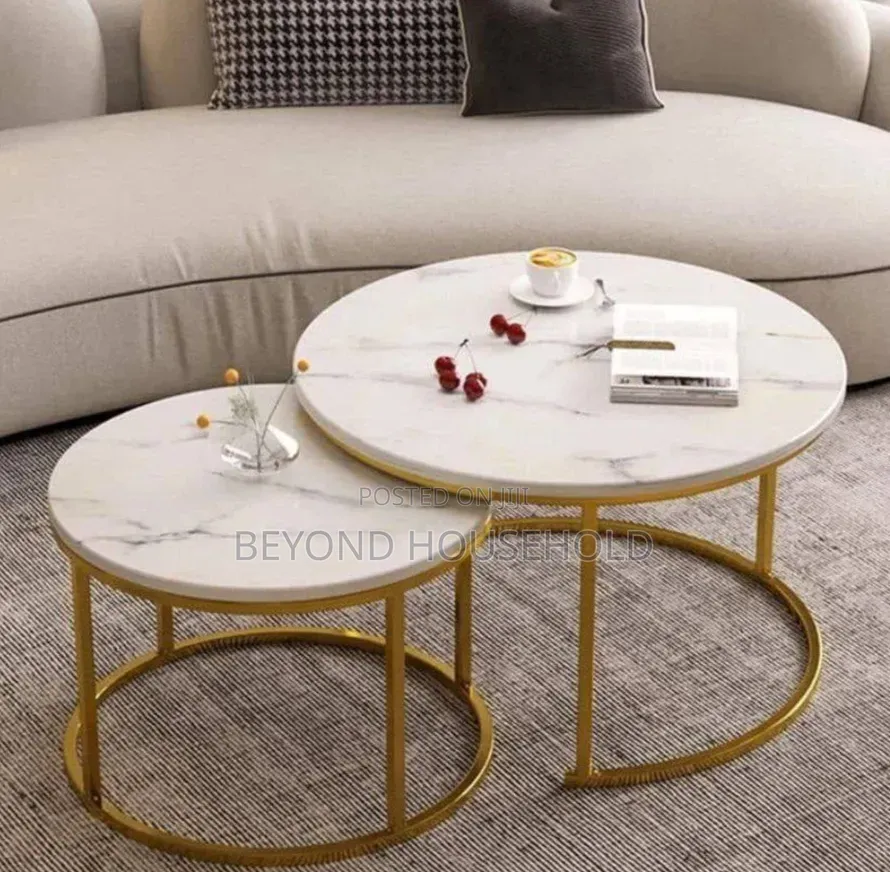 2 in 1 Faux-Marble Center Table Round Nesting Coffee Table Set