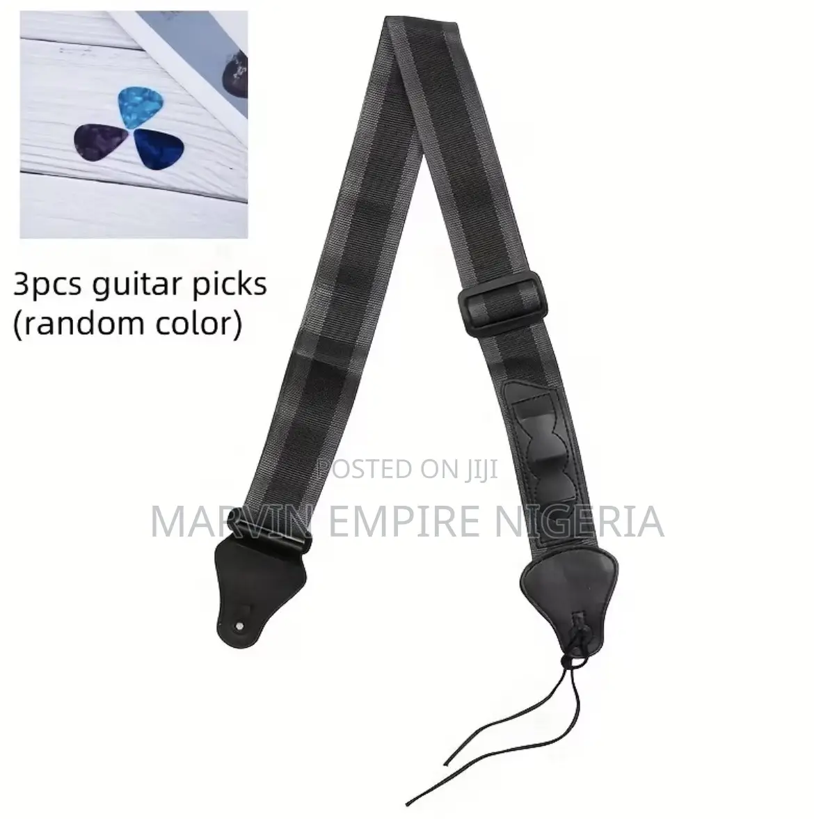 Adjustable Guitar Strap With Pick Holder, 3 Random Color Guitar Picks
