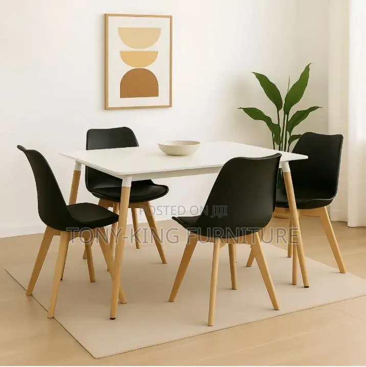 Wooden Dining Table Set With 4- Padded Leather Chair