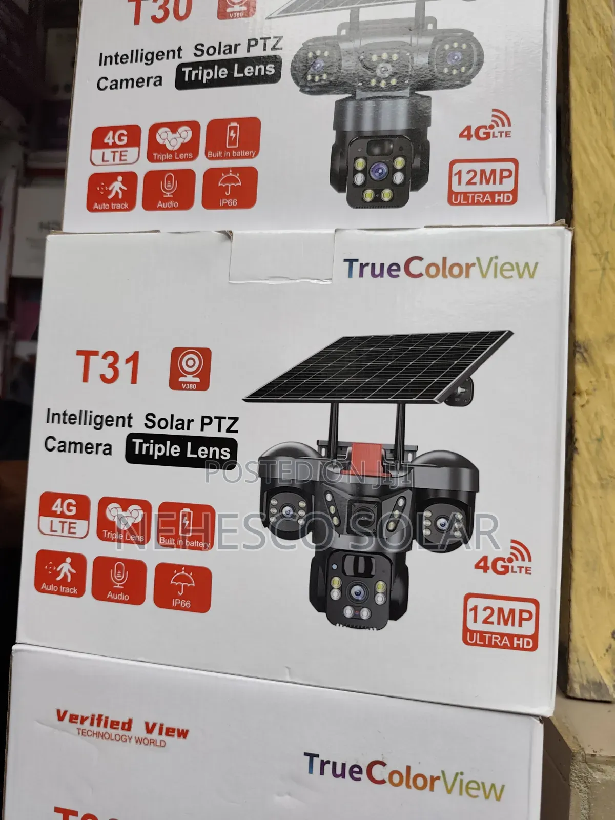 Durable Triple Lens Solar CCTV Camera With Auto Track