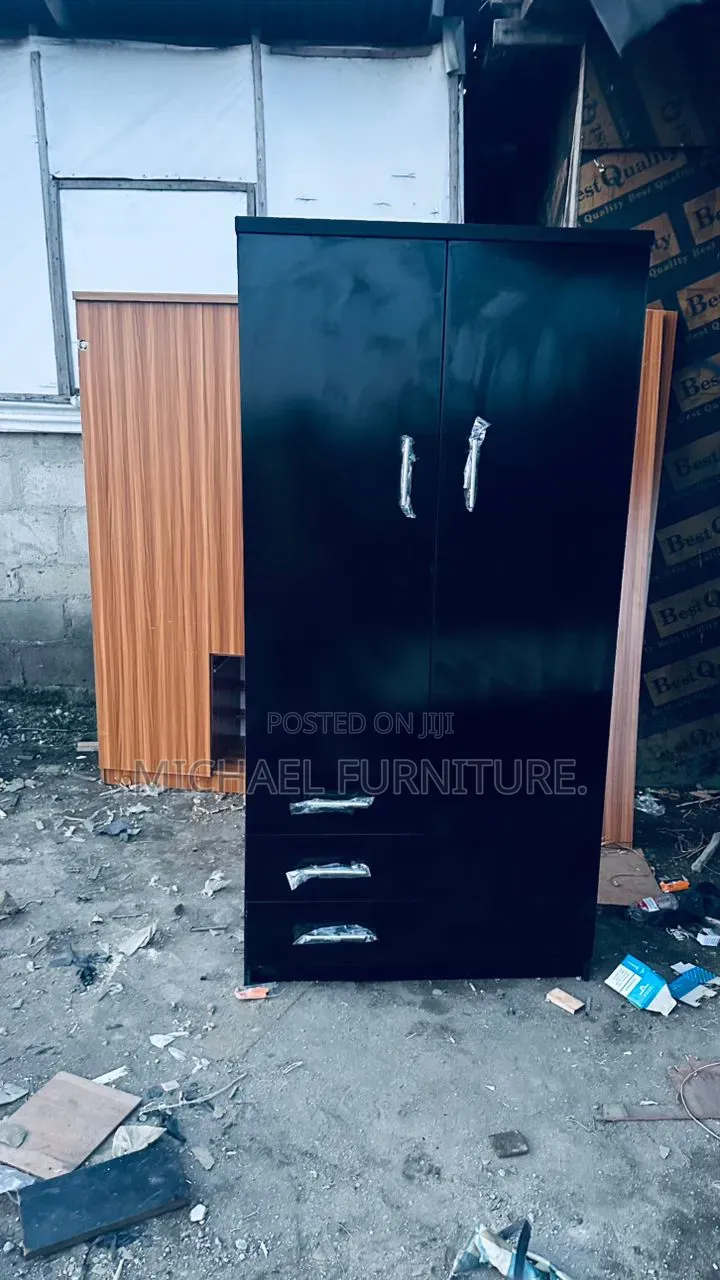 Moderate Black and Shiny 3ft by 6ft Wardrobe
