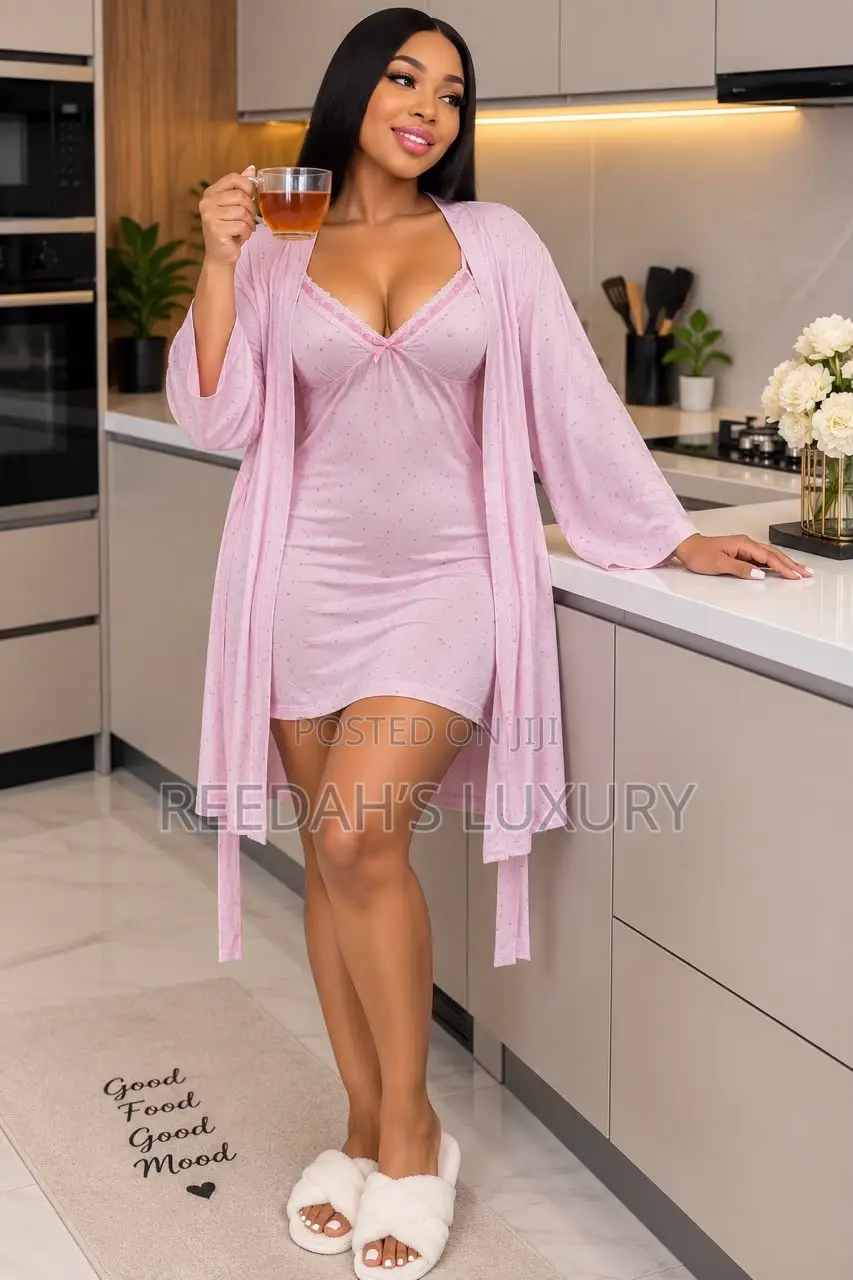 Polka Dot Cami Slip Robe Lounge Set