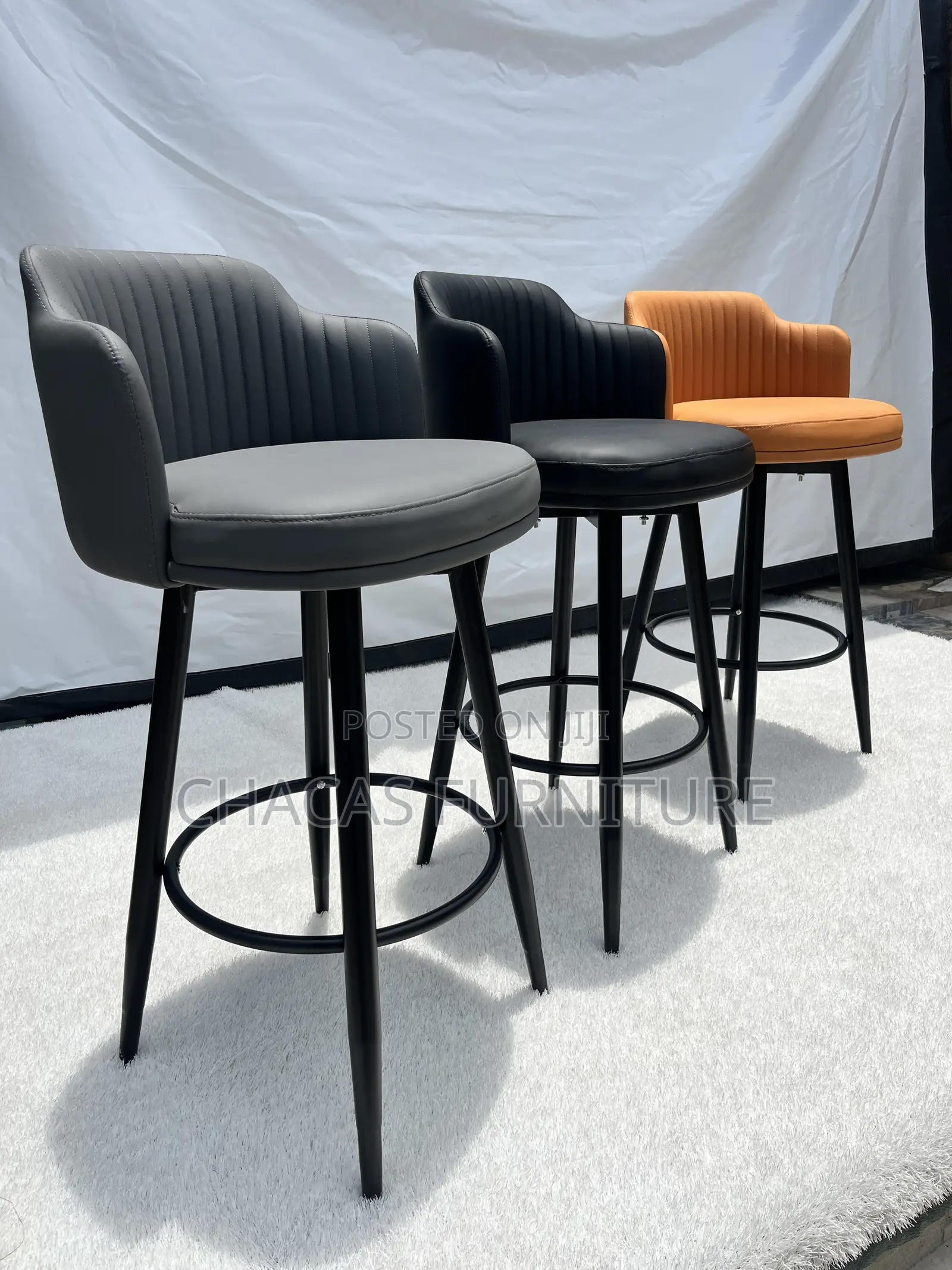 Luxury Leather Bar Stools - Swivel 4-Leg Kitchen Island Chairs