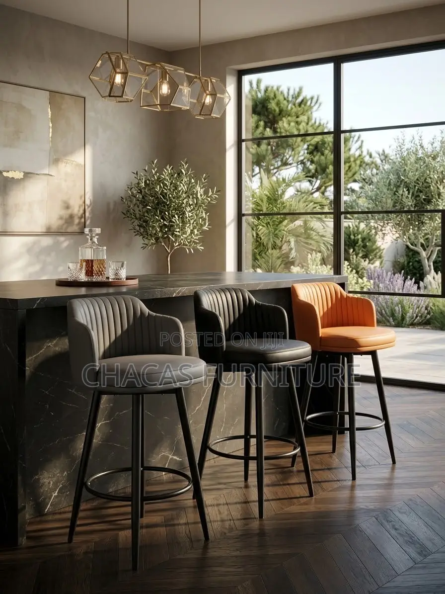 Luxury Leather Bar Stools - Swivel 4-Leg Kitchen Island Chairs