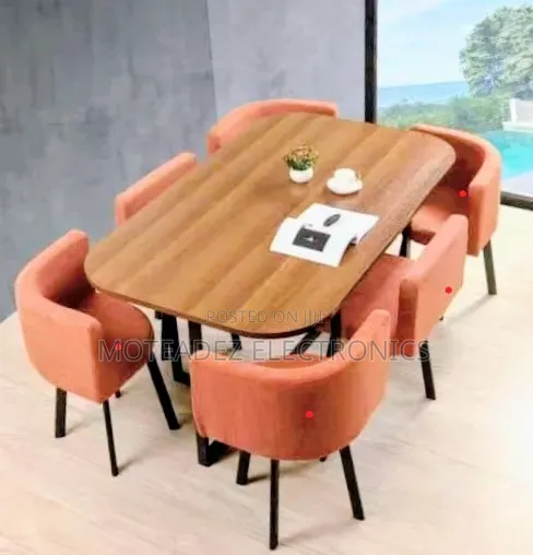 Luxury 6 Seaters Dinning Table Set With Fabric Padded Chairs