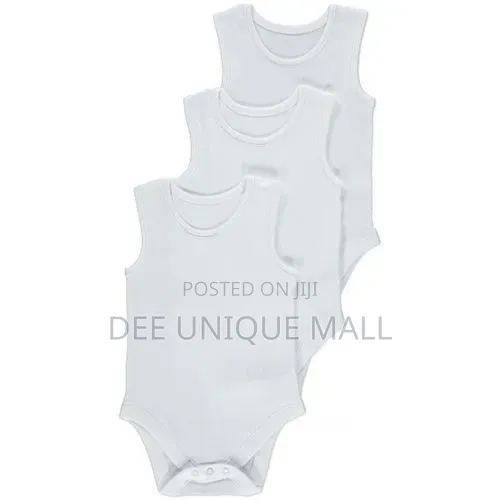 3 Pack of Sleeveless Baby Bodysuits- White