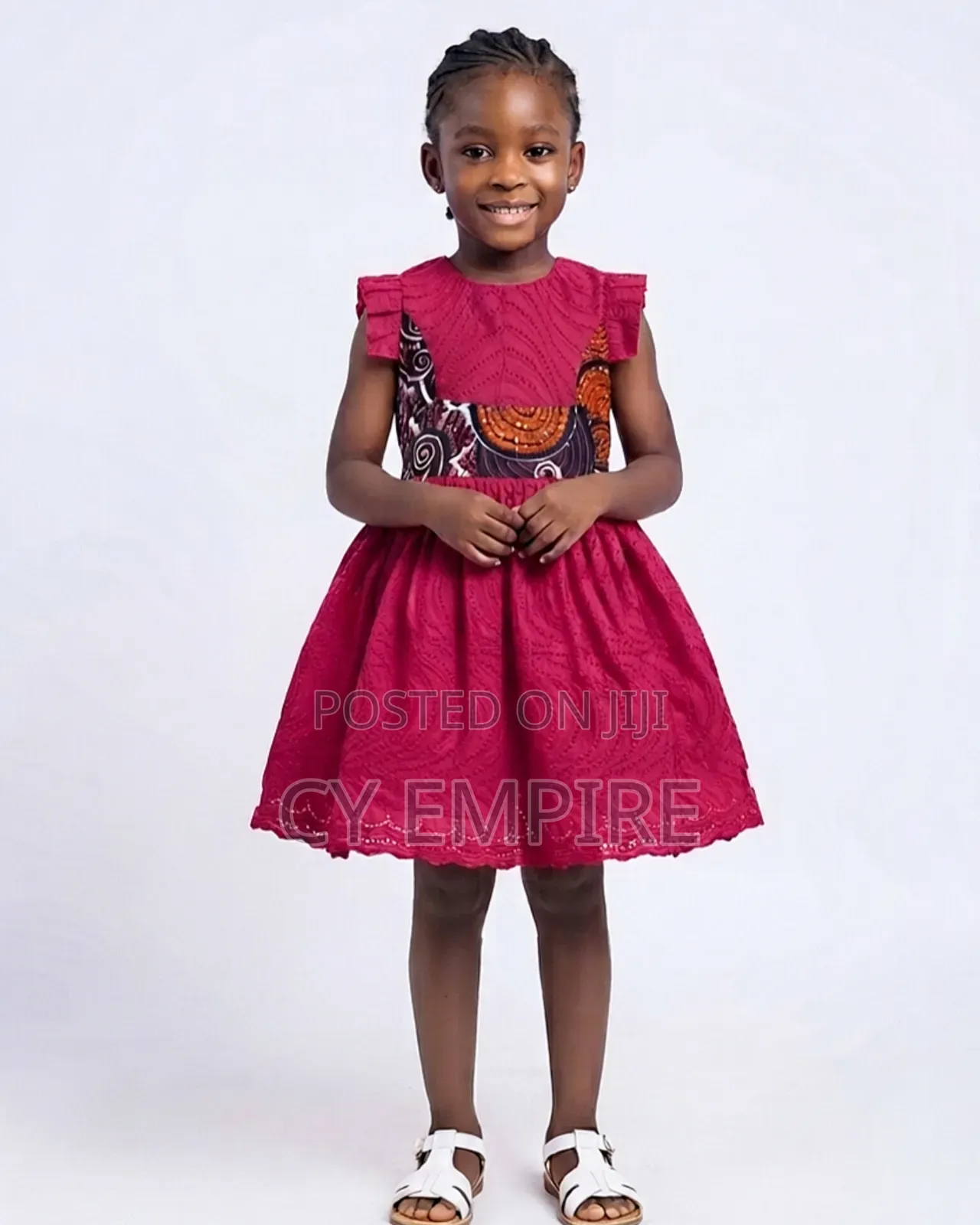 2T Pink Lace and Ankara Mix Dress
