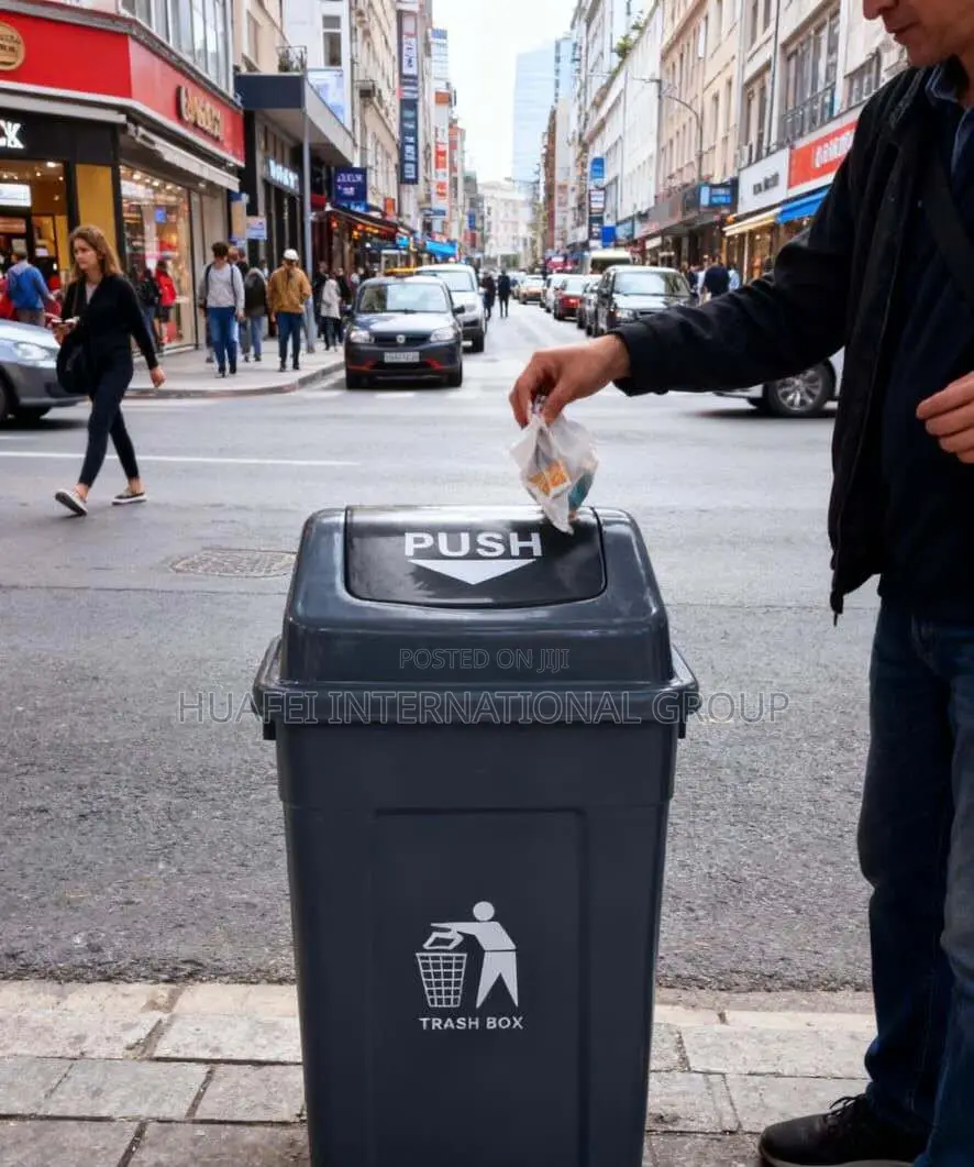 Push Trash Box With Lid - Office / Outdoor Waste Bin