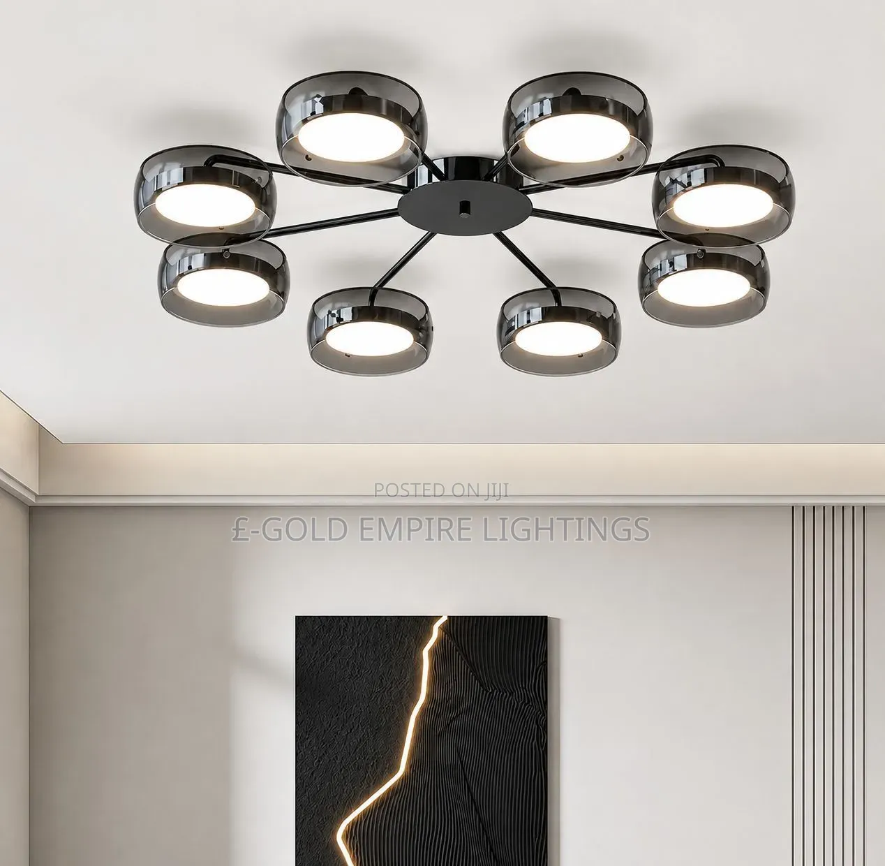 Modern 8-Head LED Ceiling Light – Luxury Crystal Smoke GlassChandelier
