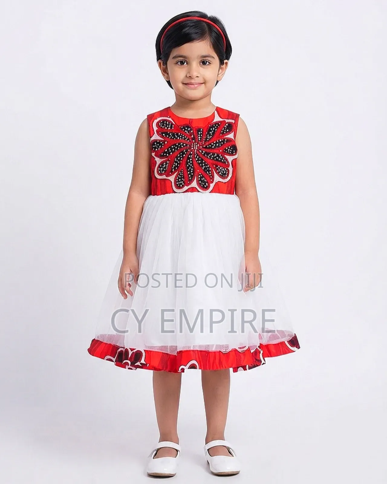 4T Ankara White Tulle Mix Dress