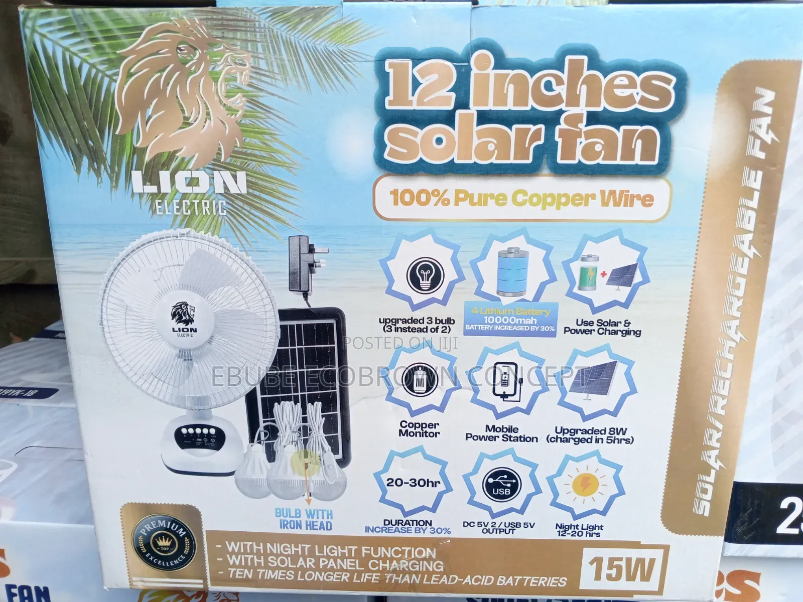 12" Inches Lion King Table Solar Rechargeable Fan Long Lasting Strong