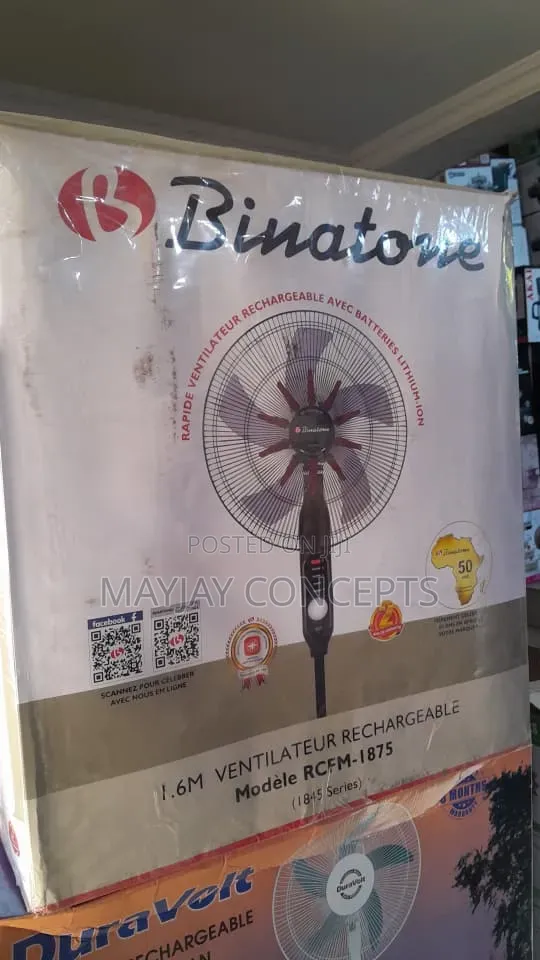 Binatone RCFM-1875 18-Inch Rechargeable Stand Fan | LED + USB Charger