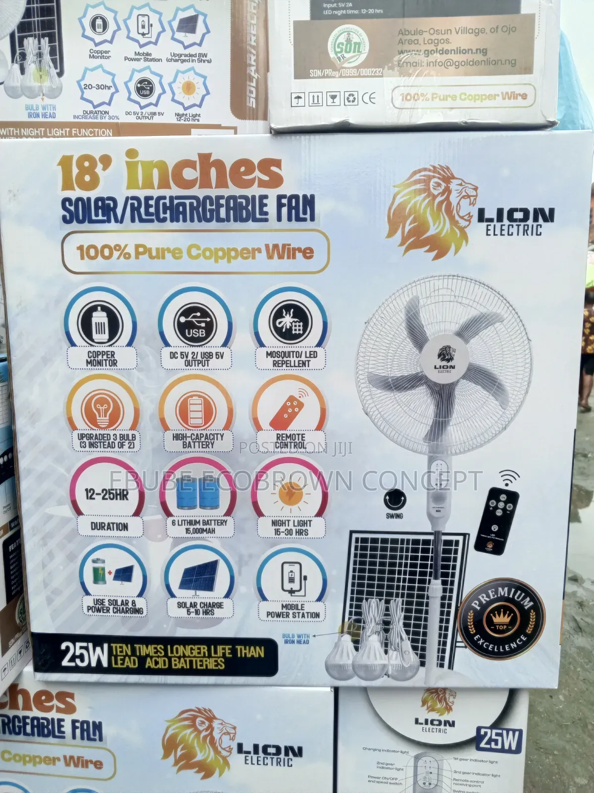 Lion 18 Inches Solar Rechargeable Standing Fan