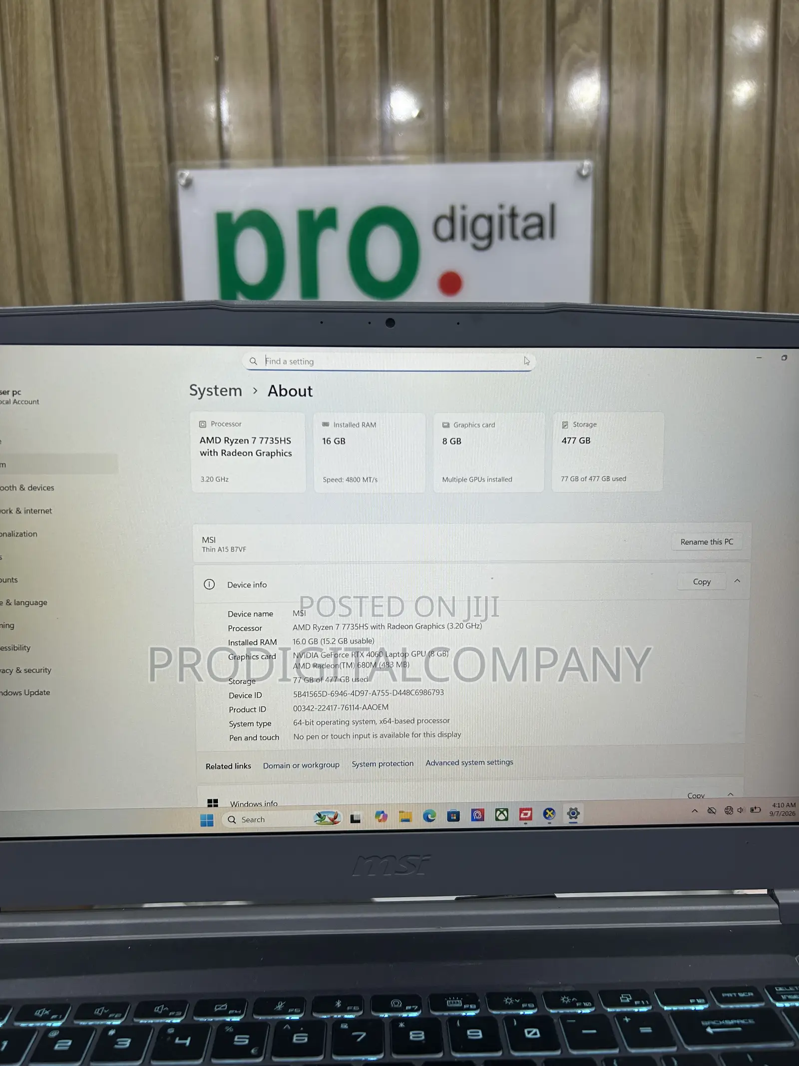 Laptop MSI 16GB AMD Ryzen 7 SSD 512GB