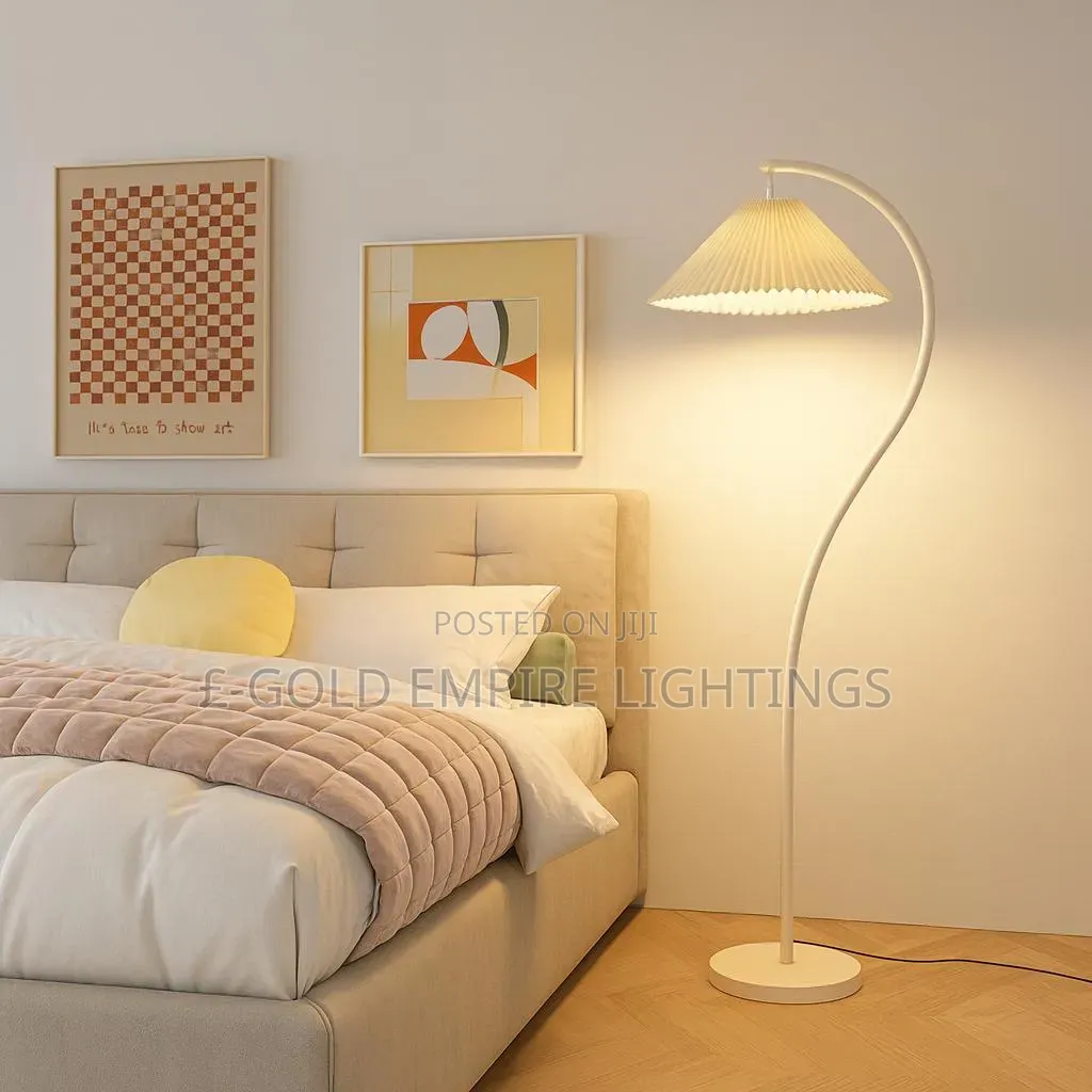 ModernCurved Floor Lamp | Luxury Pleated Shade | Elegant Standing Lamp