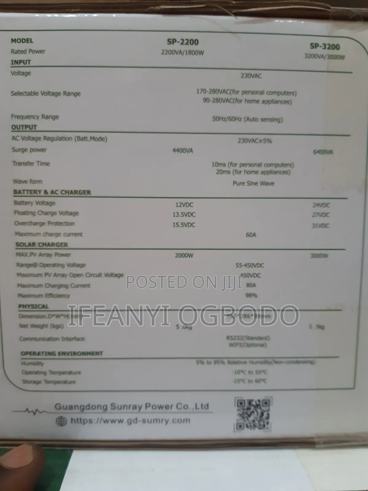 Sumry Solar Inverter 2.2kva 12v