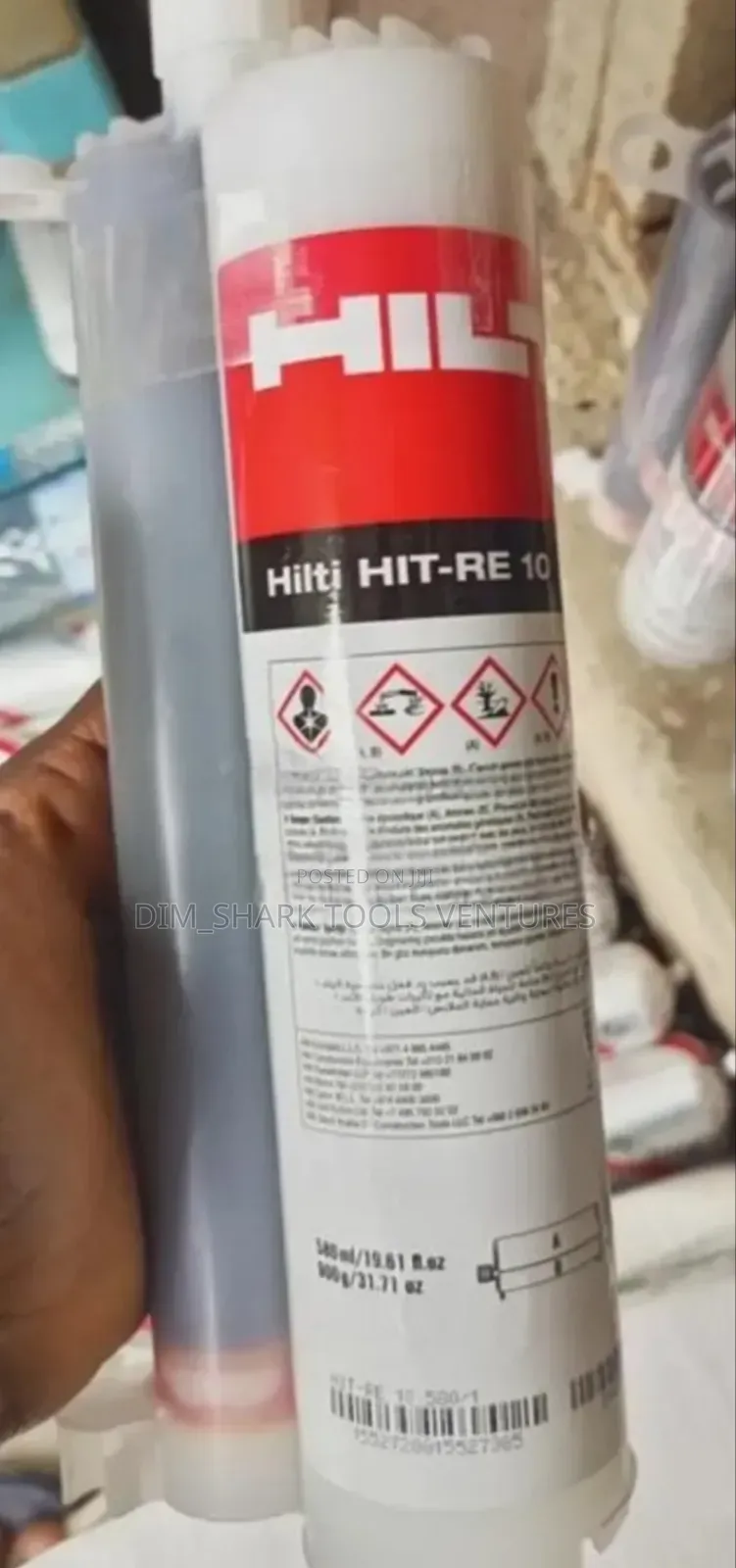 580ml of Hilti HIT-RE 10 Injectable Epoxy Mortar Cartridge