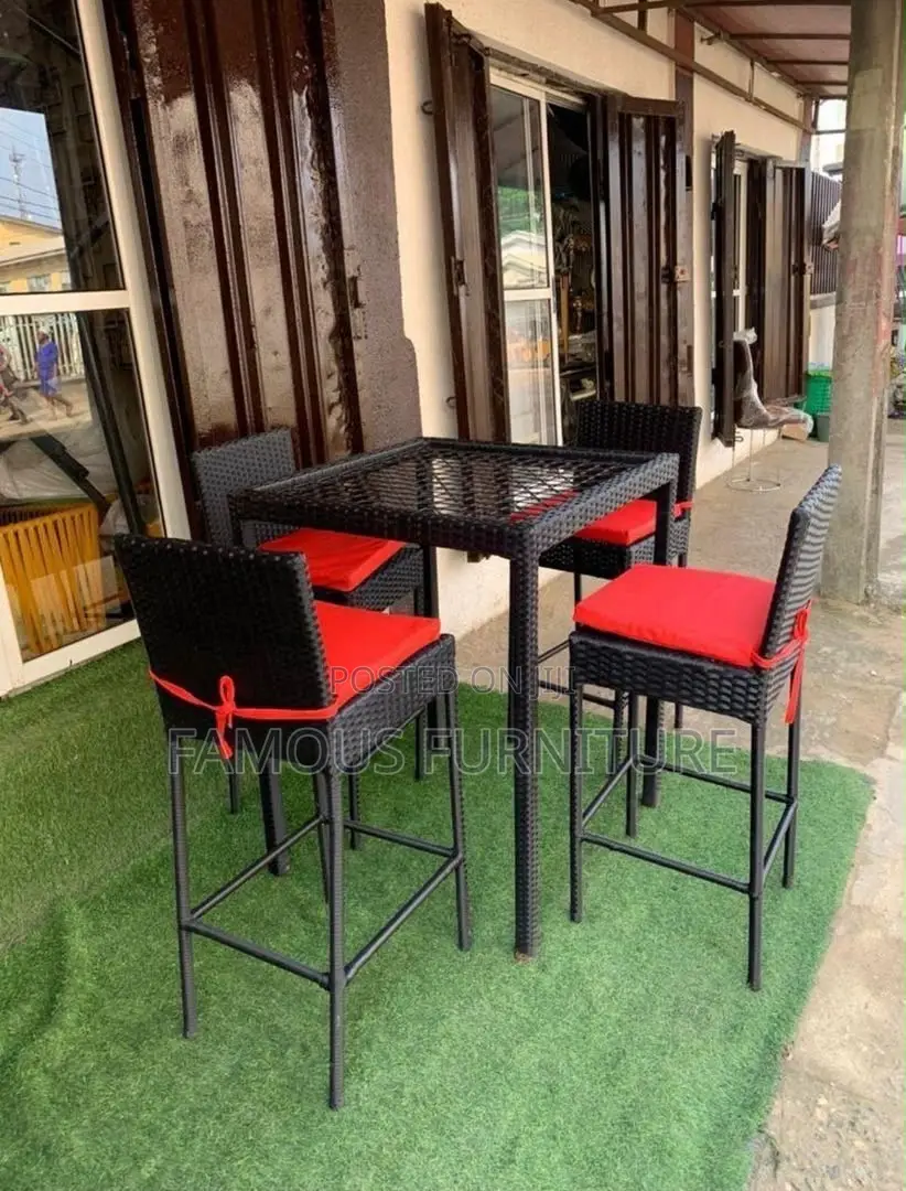 This Is an Outdoor Rattan Bar Table and High Chair Set Available