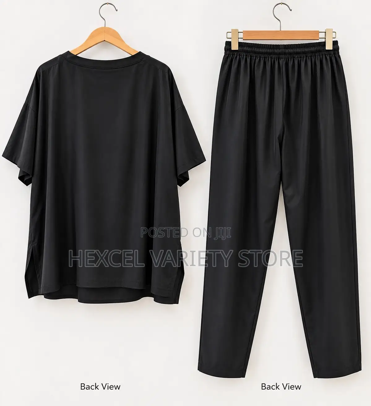 2-Piece Set - Black Satin Casual Outfit