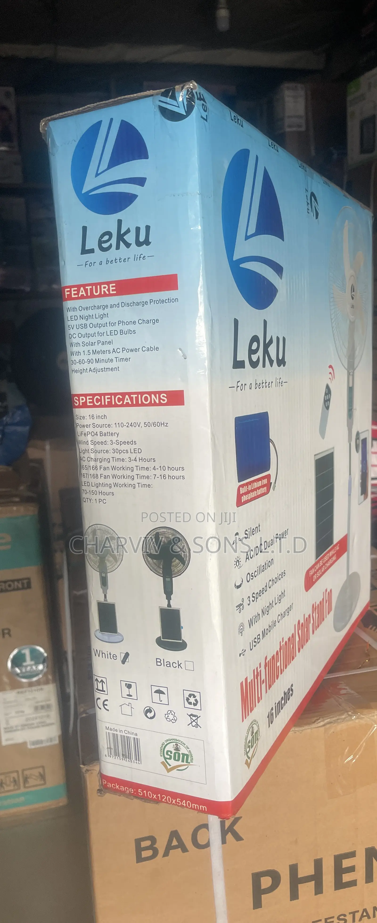 Leku Rechargeable Solar Standing Fan