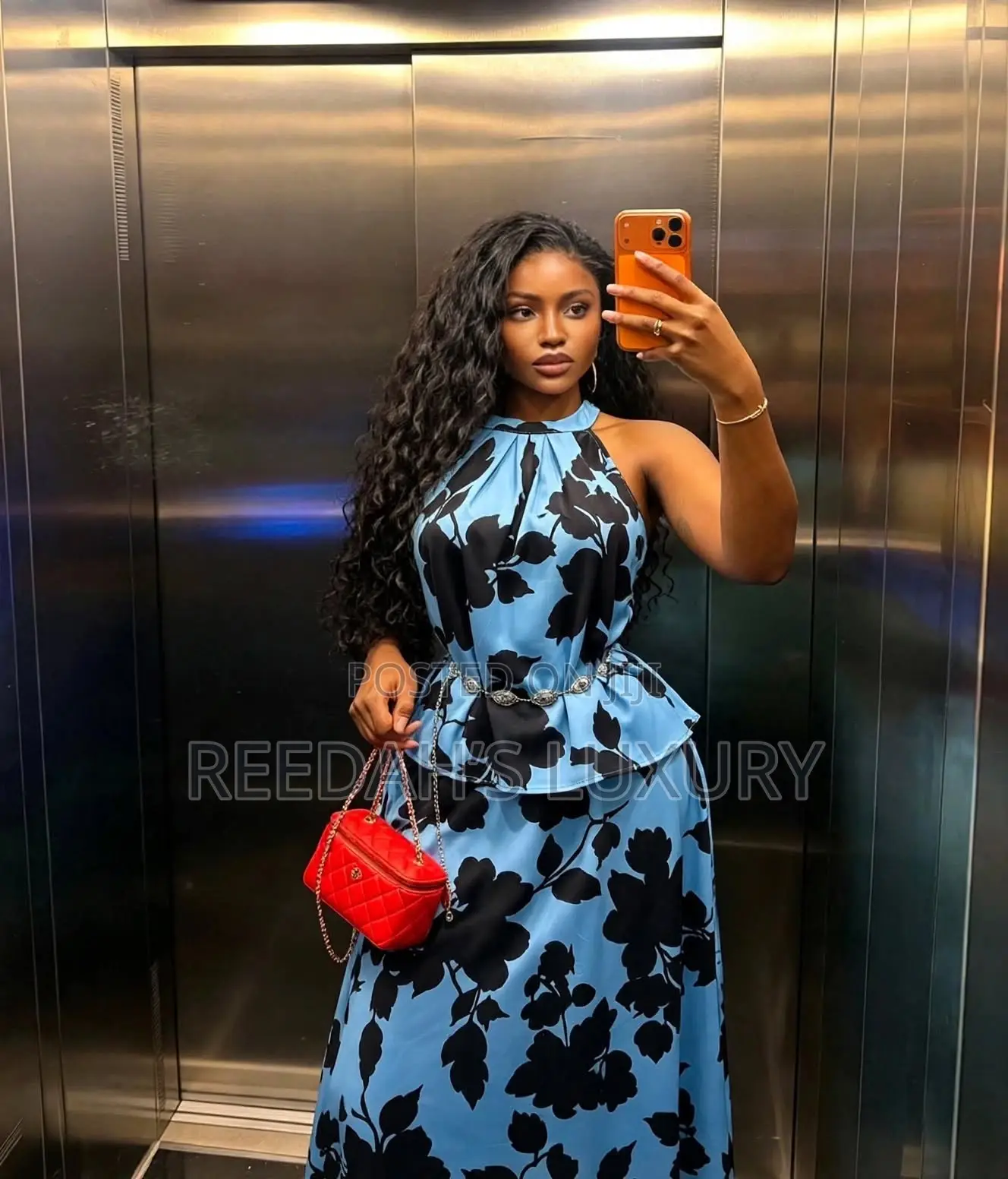 Blue Floral Halter Peplum Maxi Set