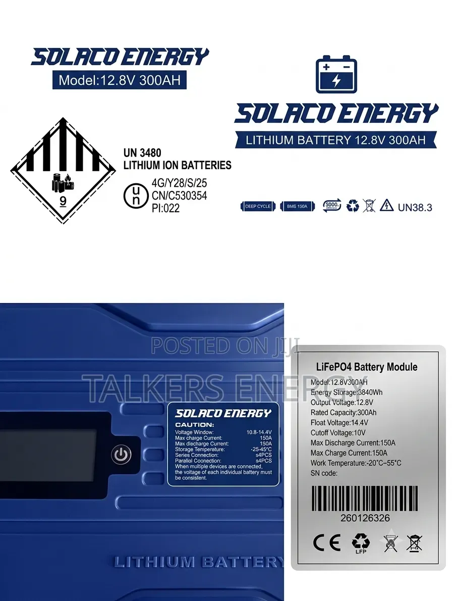 Solaco Energy 12.8V 300Ah LiFePO4 Lithium Battery – Deep Cycle
