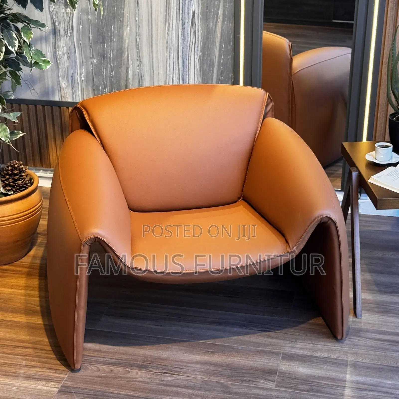 Modern Leather Accent Lounge Chairs Featuring a Distinctive Curved,