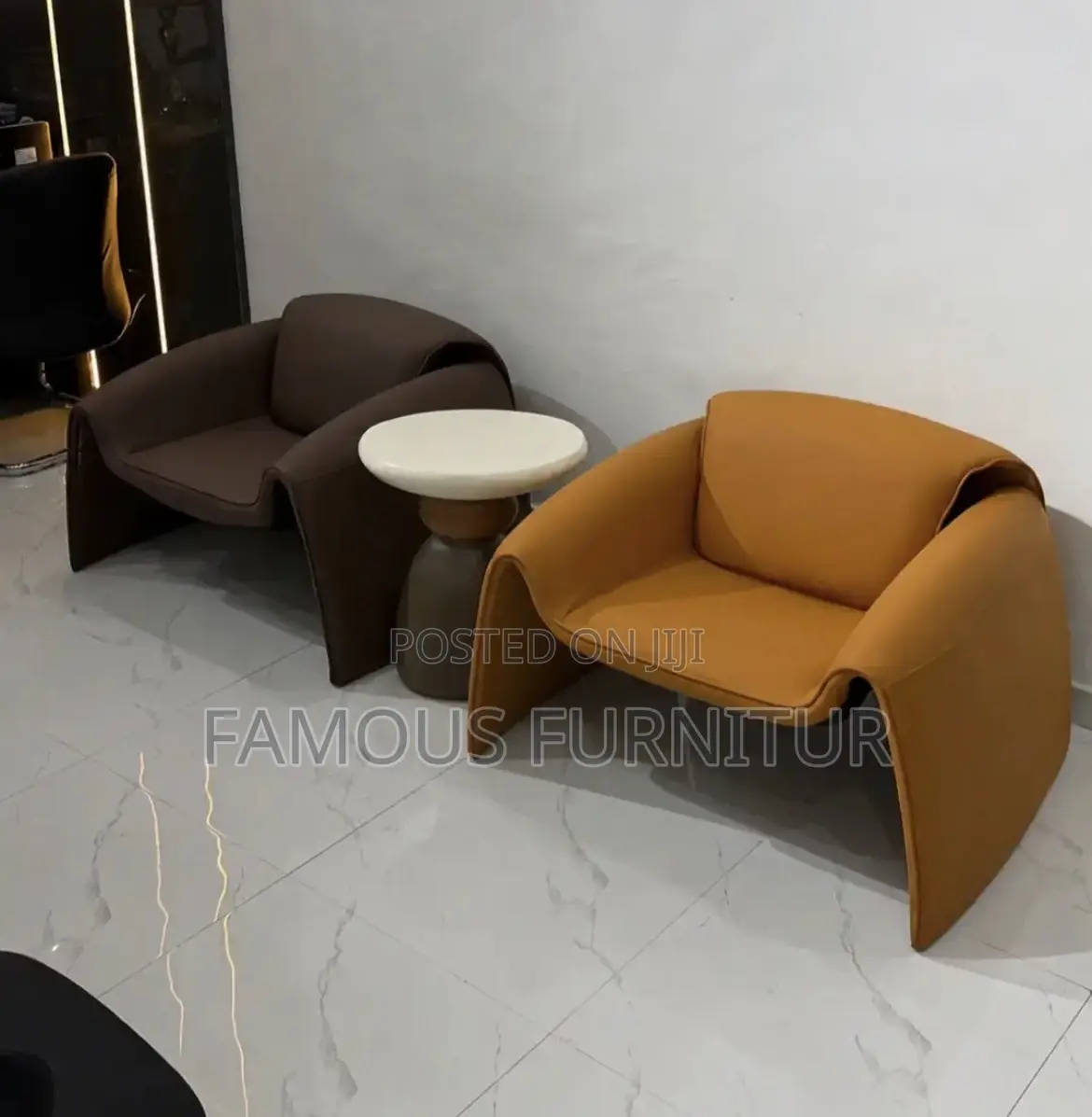 Modern Leather Accent Lounge Chairs Featuring a Distinctive Curved,