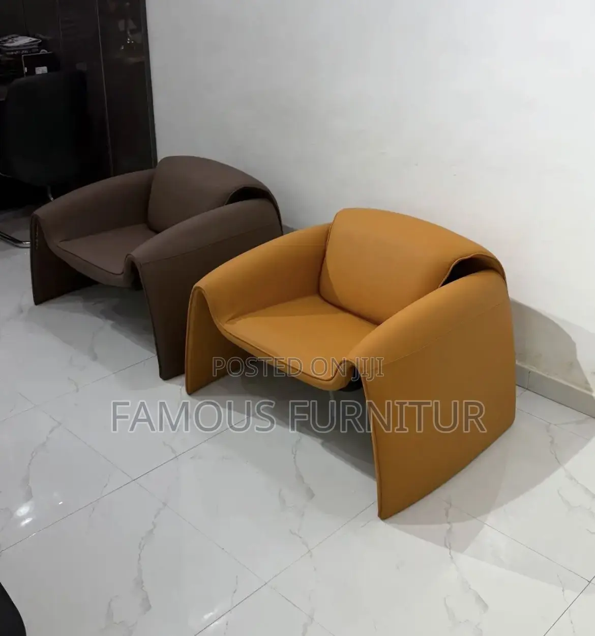 Modern Leather Accent Lounge Chairs Featuring a Distinctive Curved,