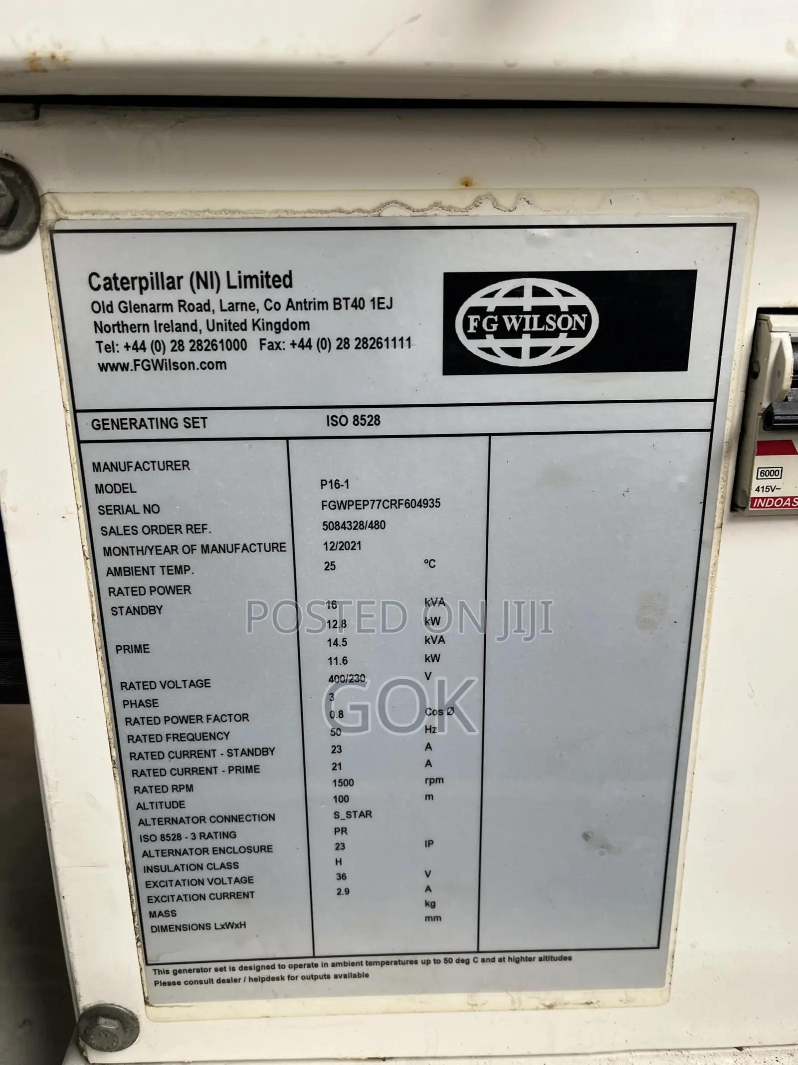 Very Clean Used 15kva Fg Wilson Perkins for Sale