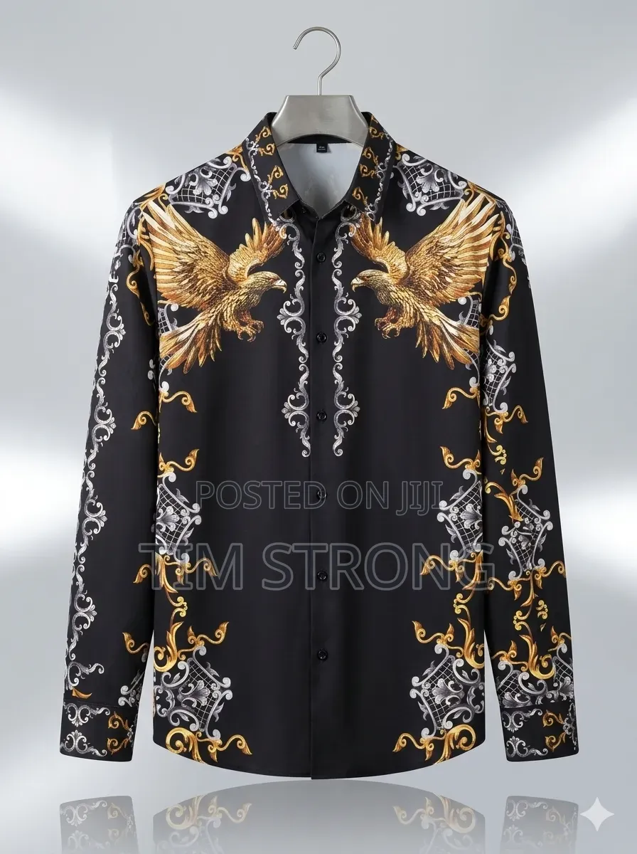 Men’s Luxury Black Gold Eagle Long-Sleeve Shirt Premium Designer