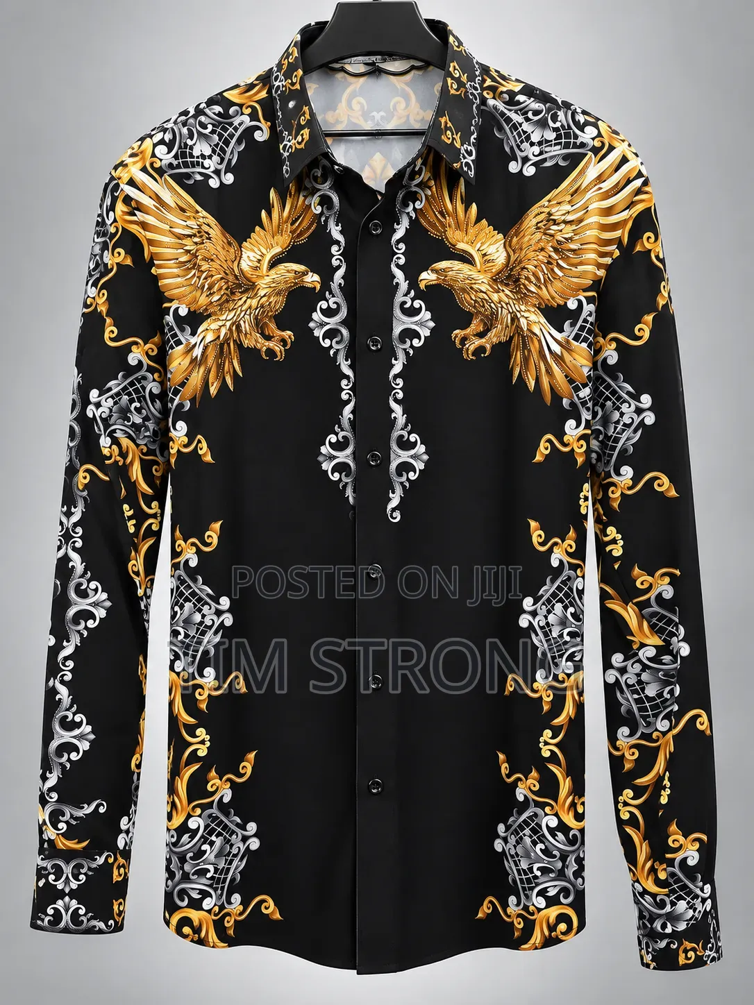 Men’s Luxury Black Gold Eagle Long-Sleeve Shirt Premium Designer