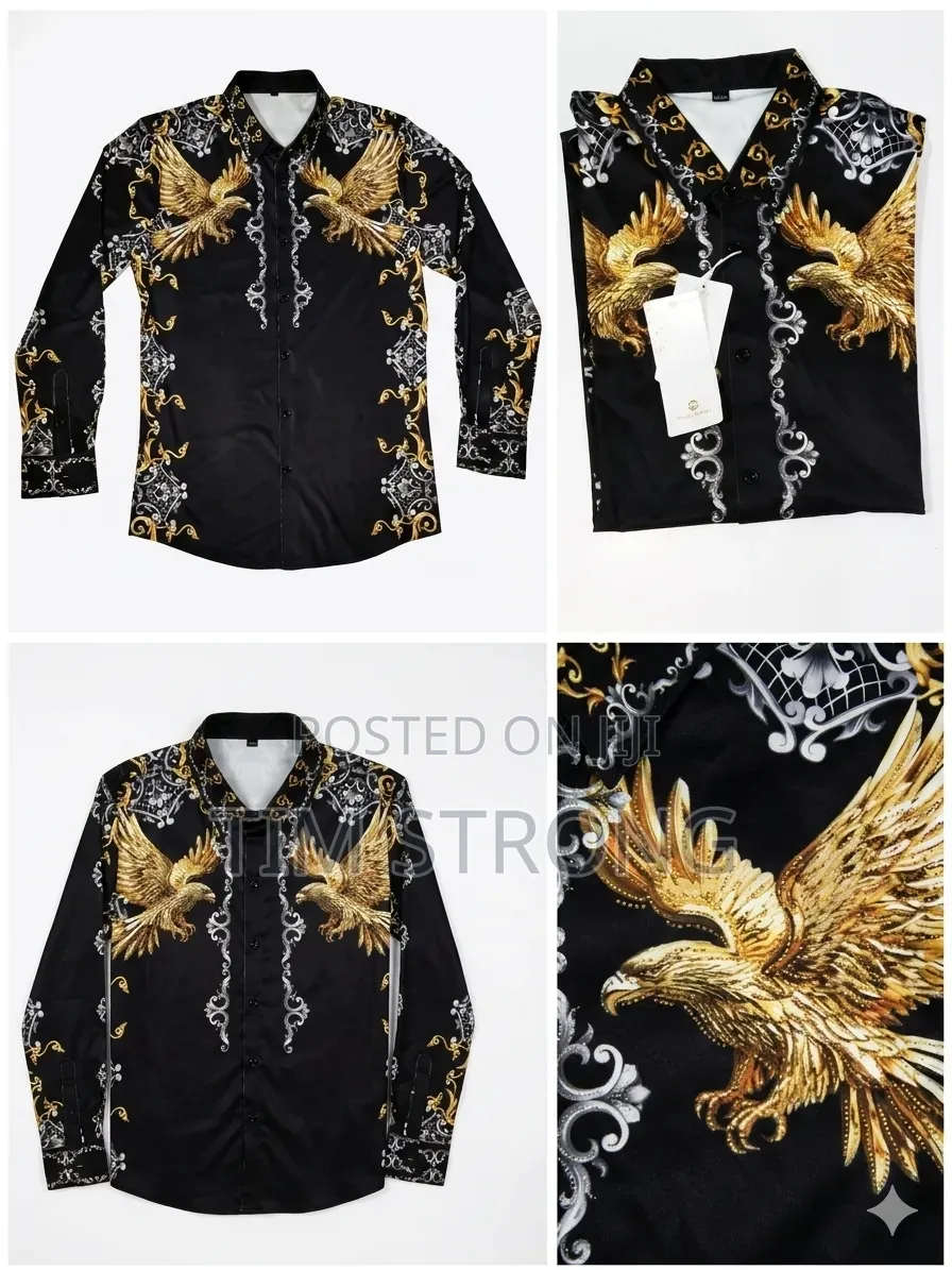 Men’s Luxury Black Gold Eagle Long-Sleeve Shirt Premium Designer
