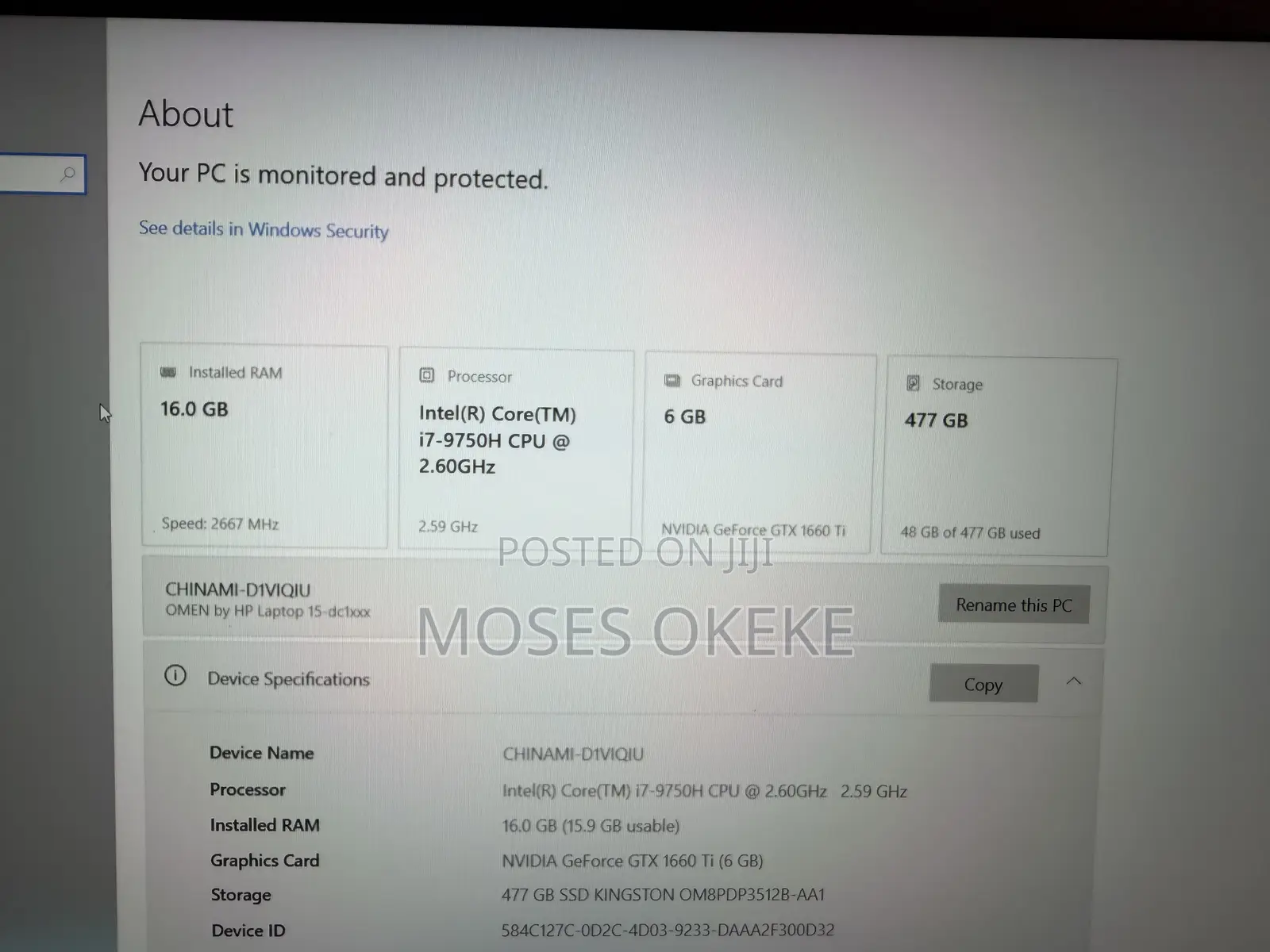 Laptop HP Omen 15 16GB Intel Core i7 SSD 512GB