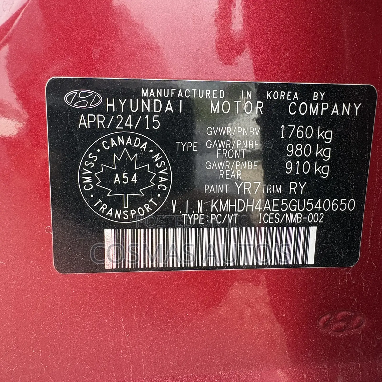 Hyundai Elantra 2015 Red