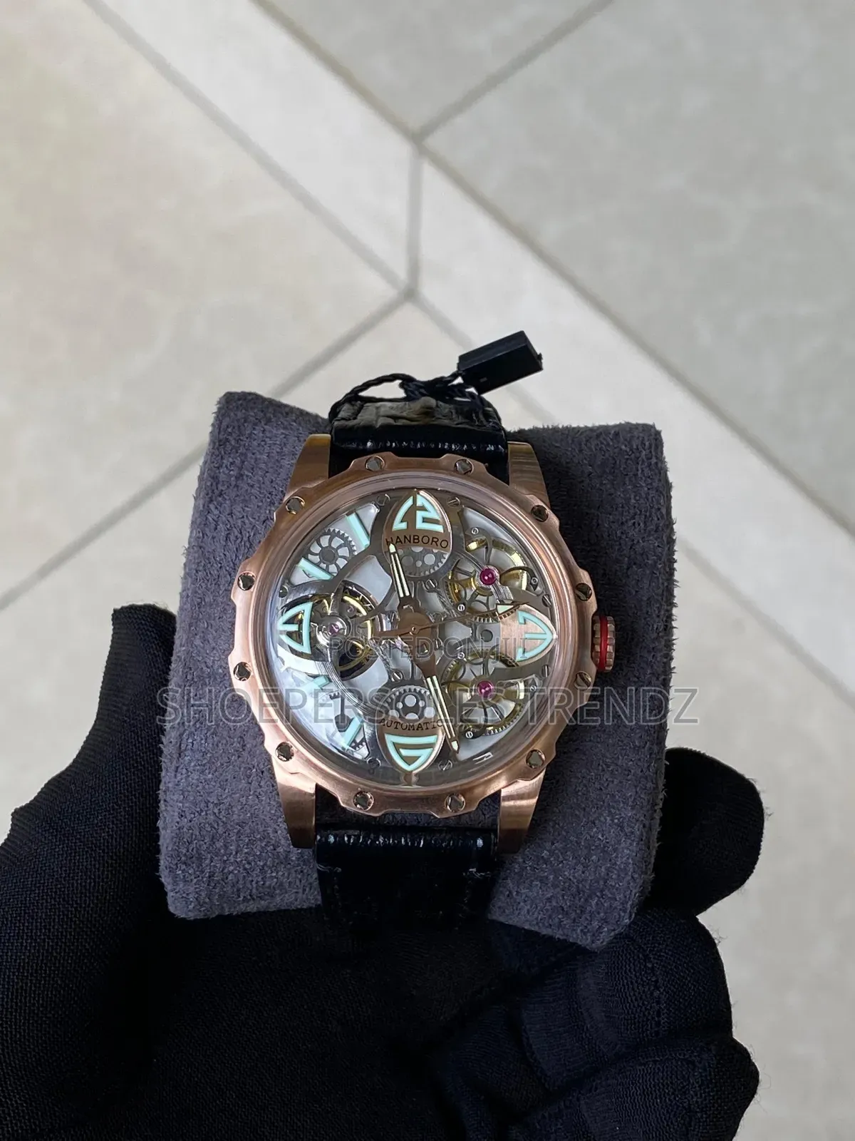 Hanboro Automatic Leather Strap Wristwatches.