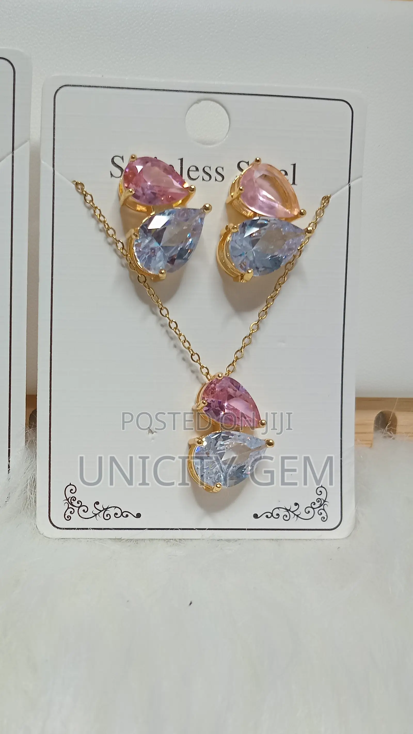 Luxury Crystal Heart Necklace Earrings Set | Stainless Steel Jewelry