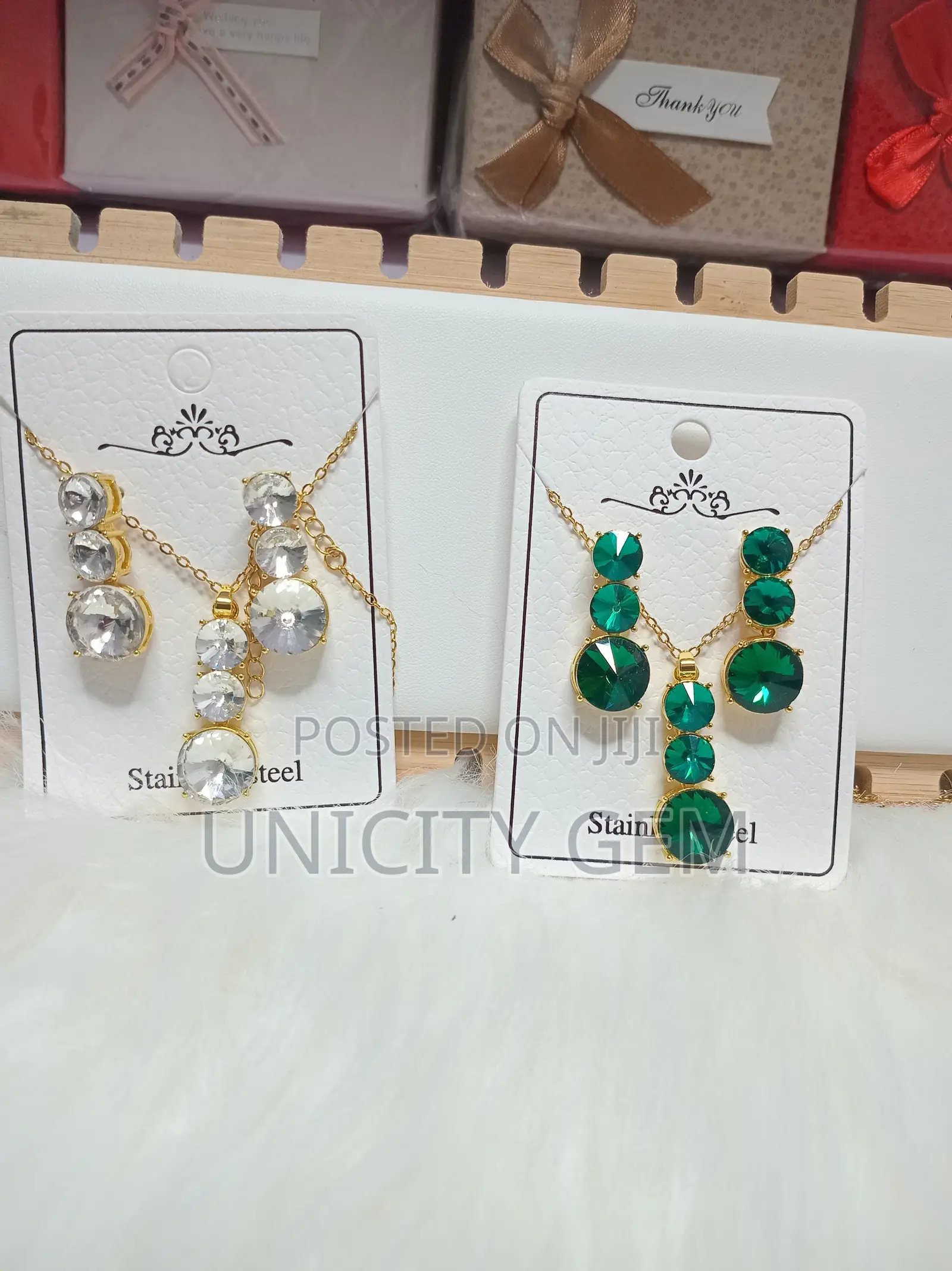 Luxury Crystal Heart Necklace Earrings Set | Stainless Steel Jewelry