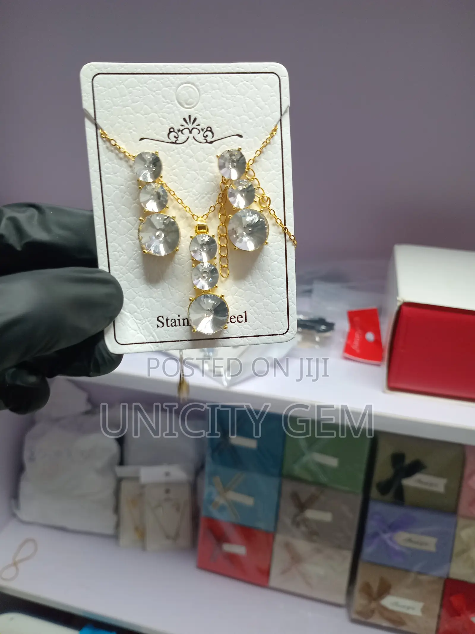 Luxury Crystal Heart Necklace Earrings Set | Stainless Steel Jewelry