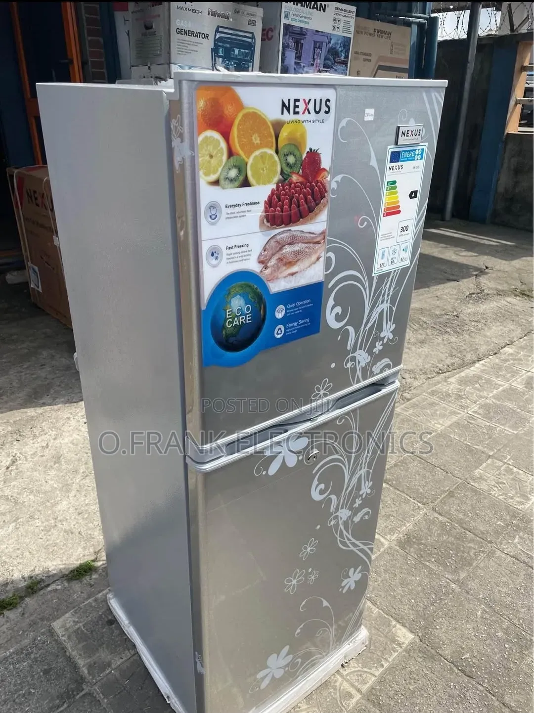Nexus Fridge With Flower Design Grey